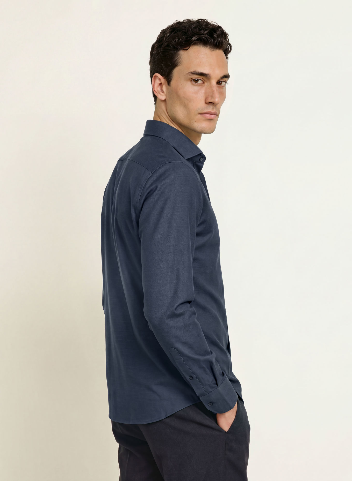 PROFUOMO Chemise en jersey coupe slim: BLEU FONCÉ