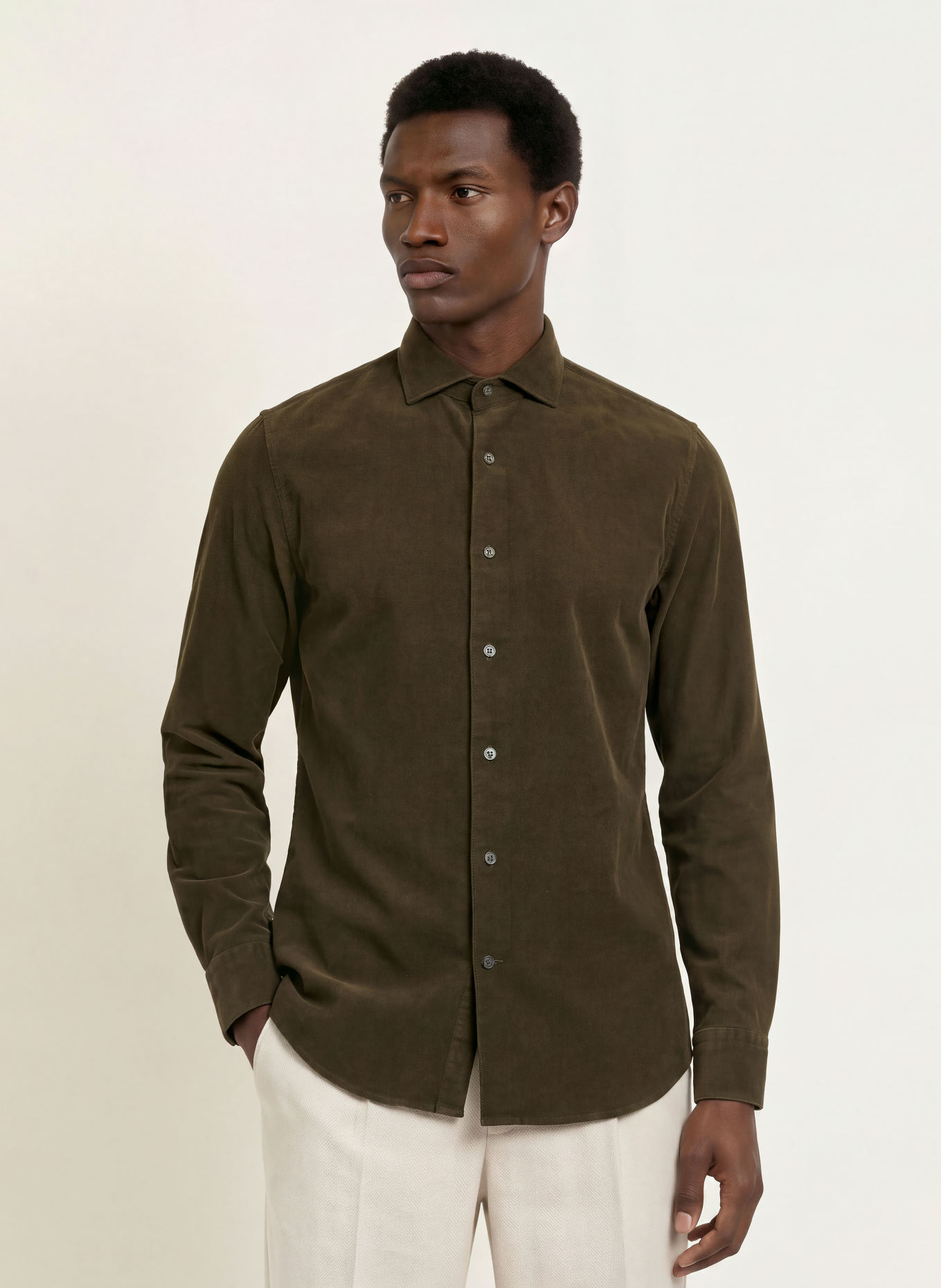 PROFUOMO Chemise en velours côtelé, coupe Comfort Fit: GROEN