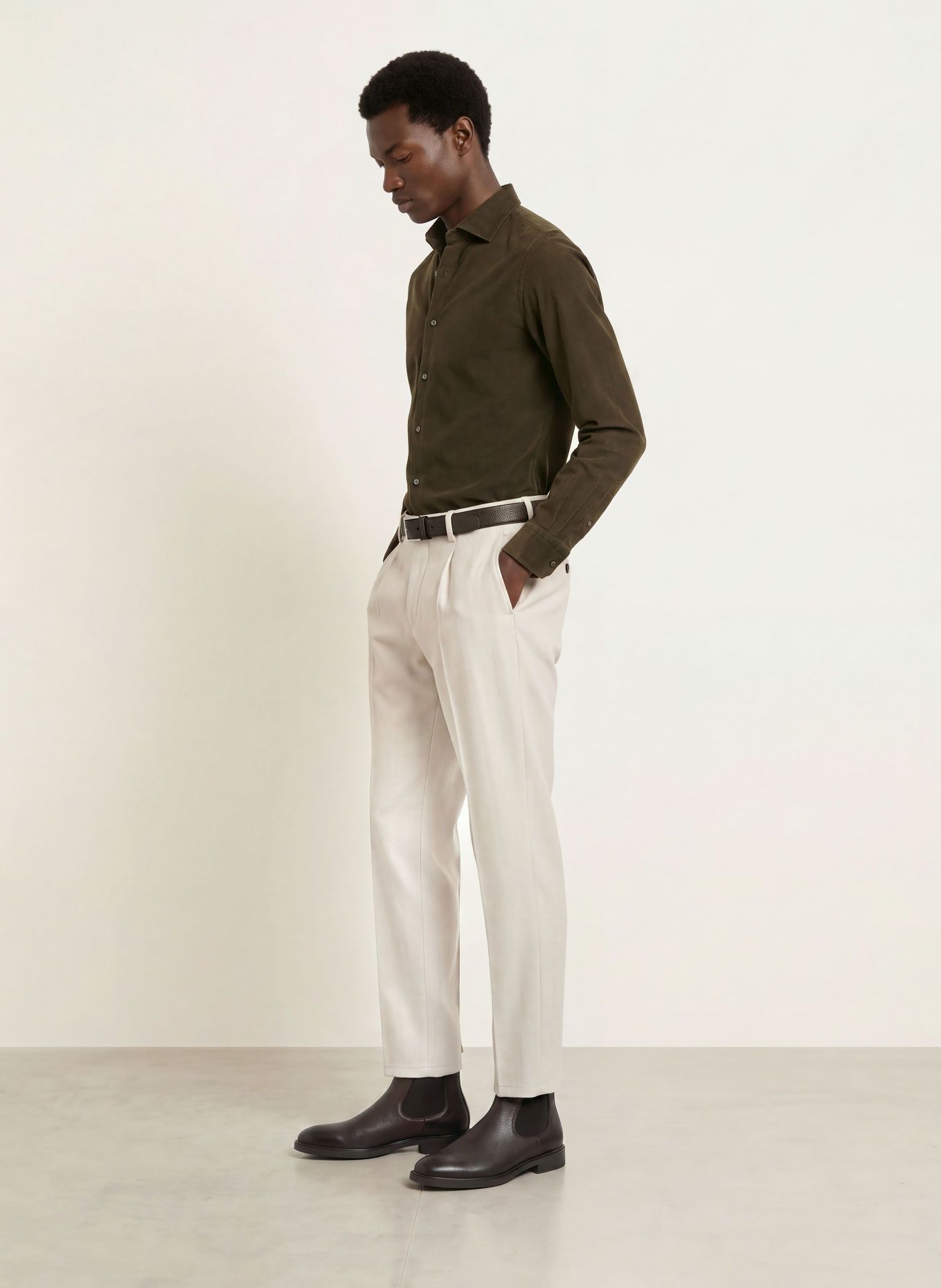 PROFUOMO Chemise en velours côtelé, coupe Comfort Fit: GROEN