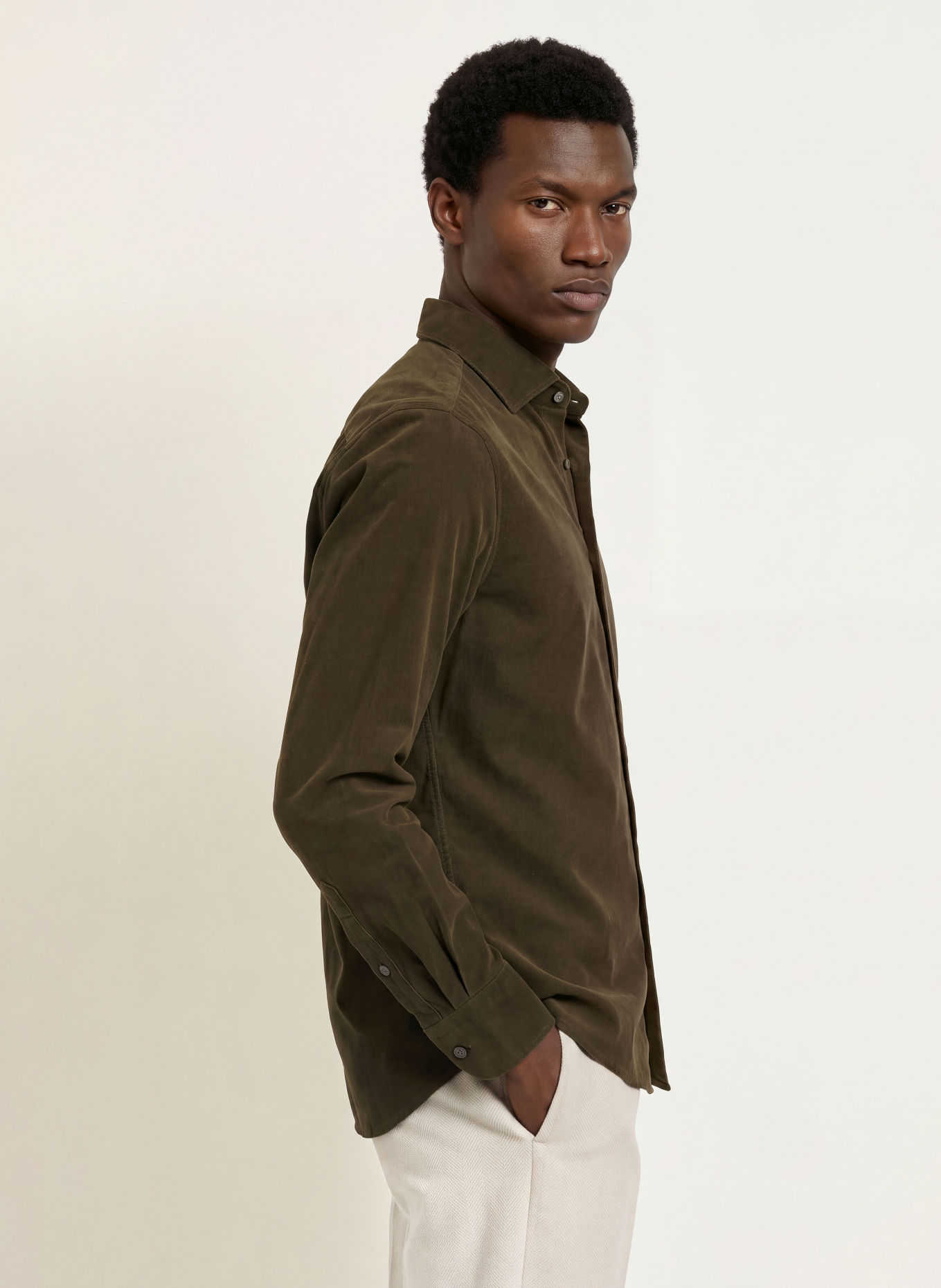 PROFUOMO Chemise en velours côtelé, coupe Comfort Fit: GROEN