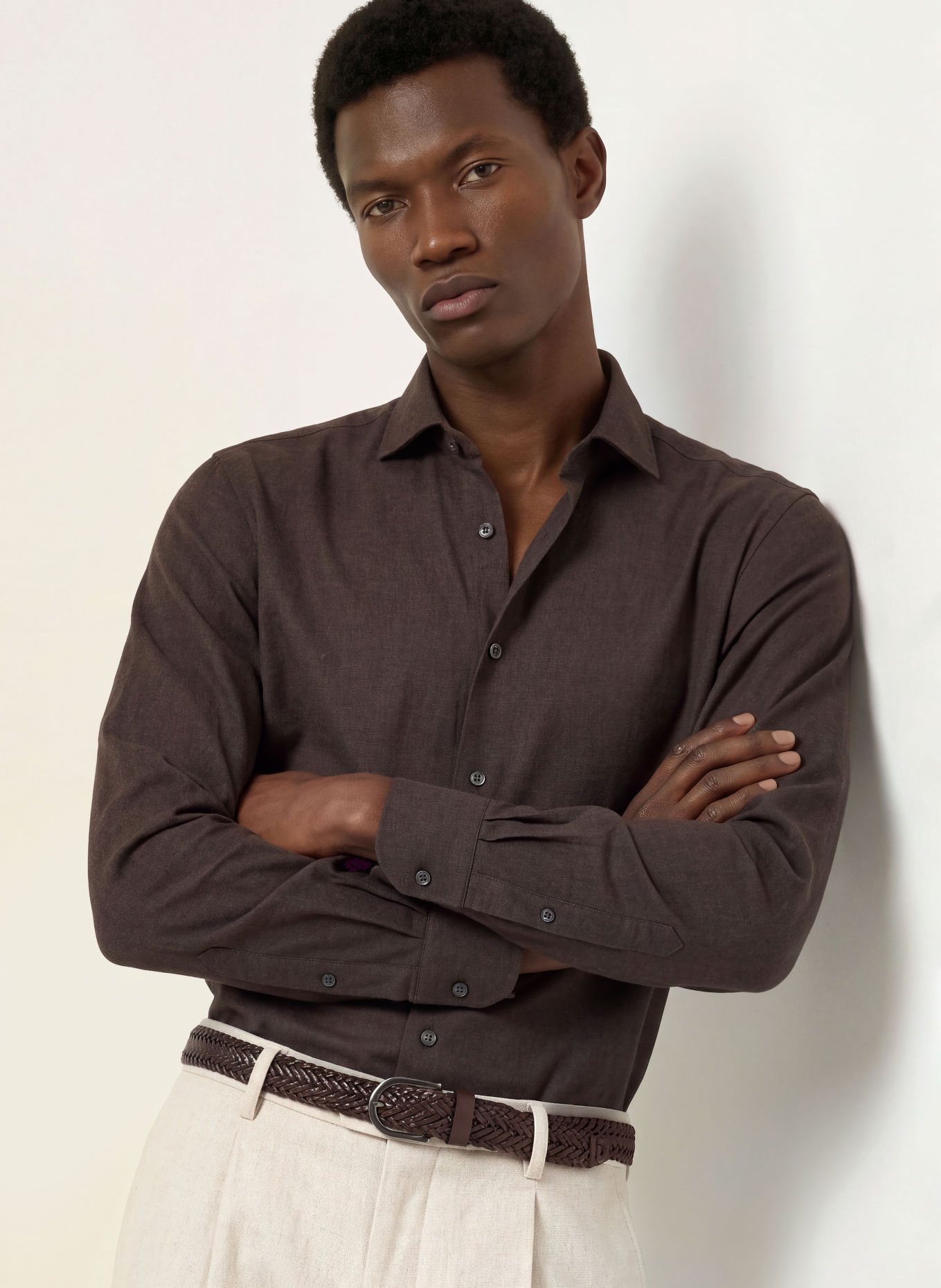 PROFUOMO Overhemd, slim fit: MARRON FONCÉ