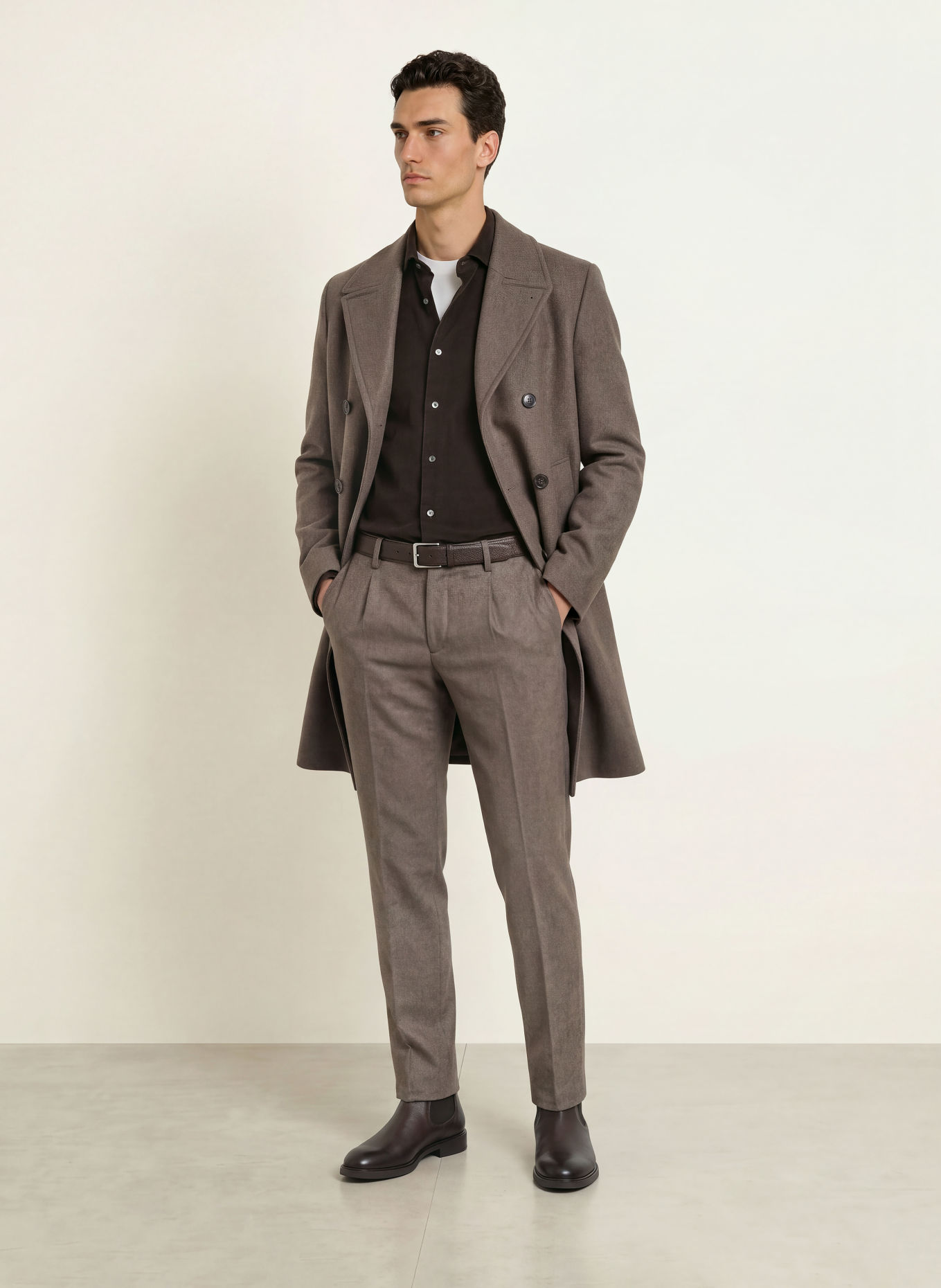 PROFUOMO Chemise en velours côtelé, coupe confortable: MARRON FONCÉ