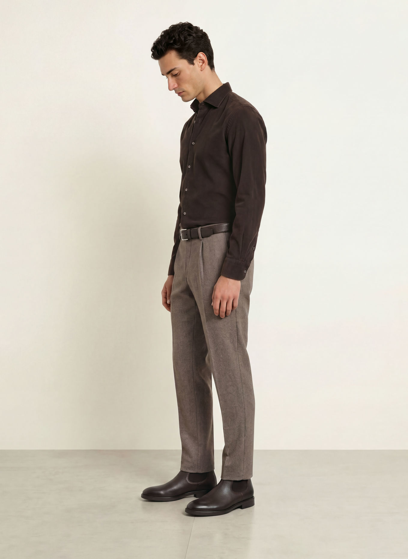 PROFUOMO Chemise en velours côtelé, coupe confortable: MARRON FONCÉ