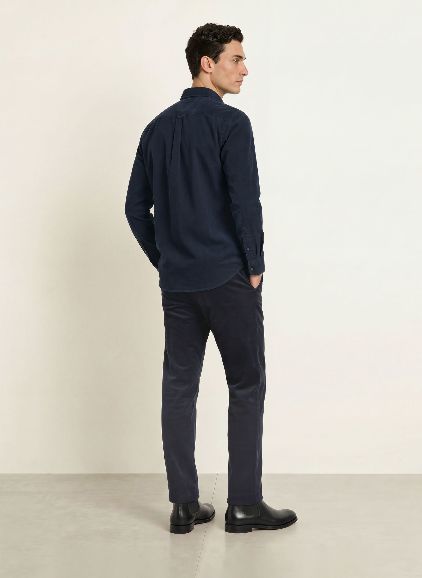 PROFUOMO Chemise en velours côtelé, coupe Comfort Fit: BLEU FONCÉ