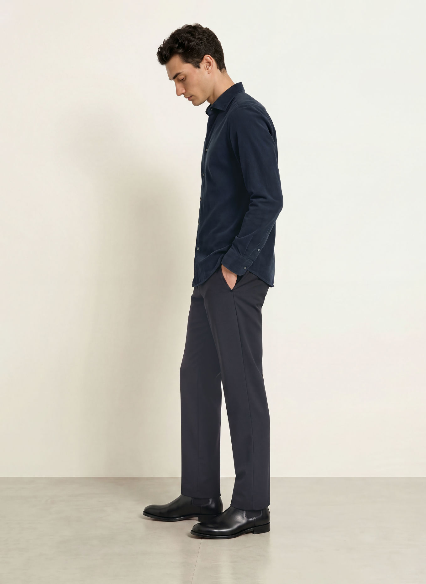 PROFUOMO Chemise en velours côtelé, coupe Comfort Fit: BLEU FONCÉ