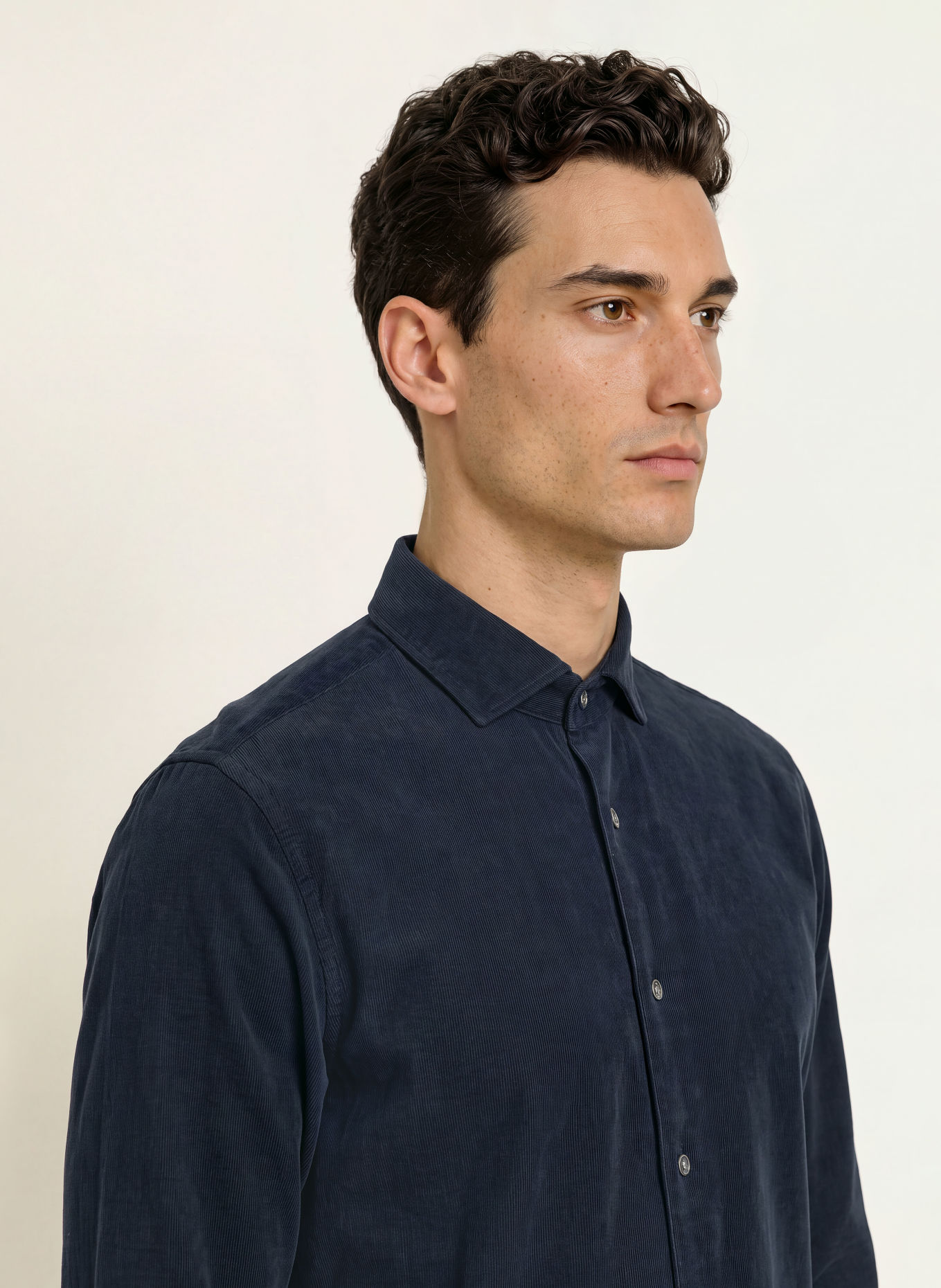 PROFUOMO Chemise en velours côtelé, coupe Comfort Fit: BLEU FONCÉ