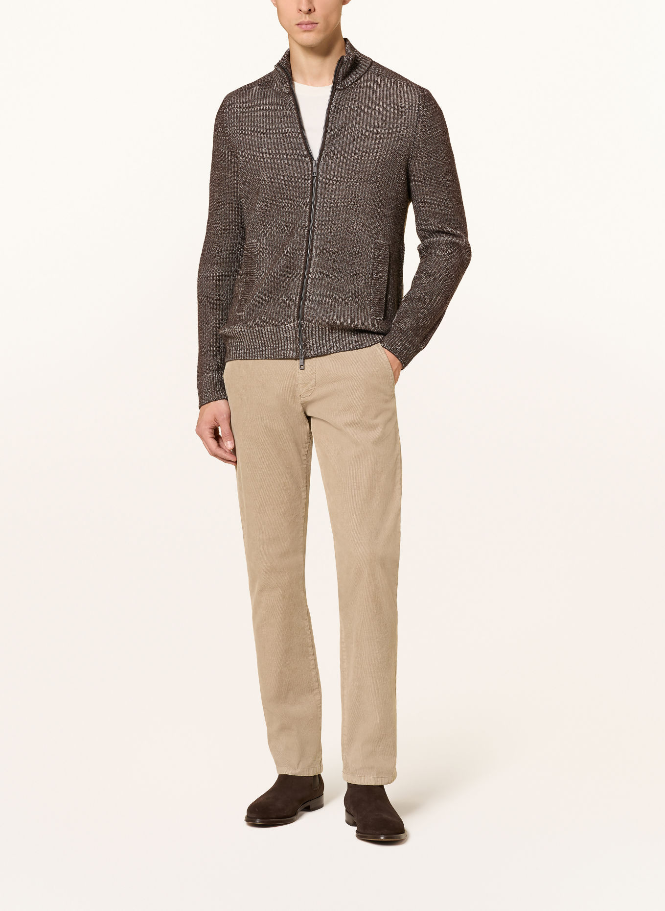 MAERZ MUENCHEN Vest van merinowol: MARRON FONCÉ / ECRU