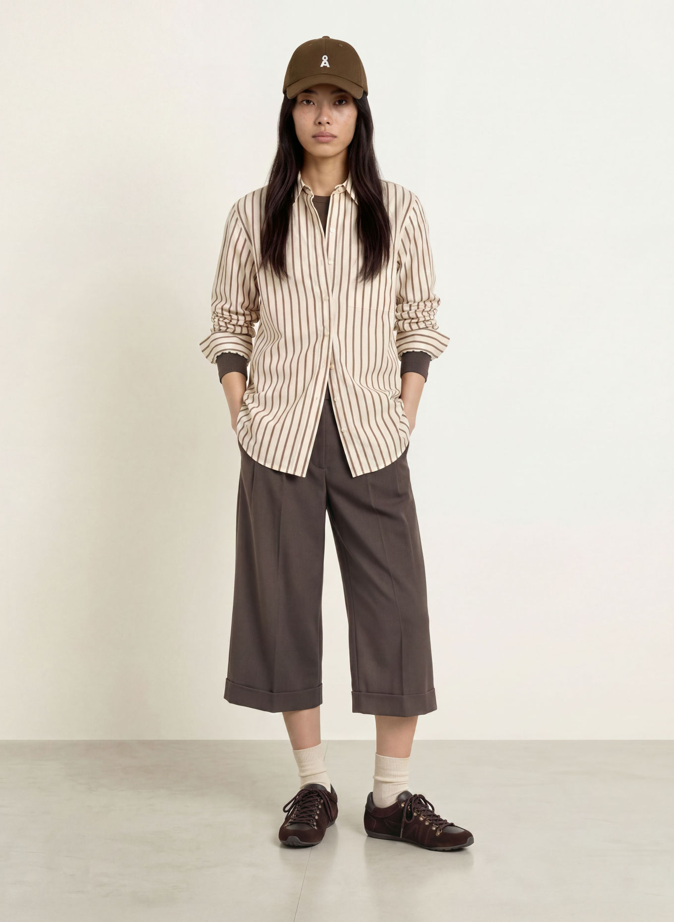 ARMEDANGELS Overhemdblouse: CRÈME / MARRON FONCÉ