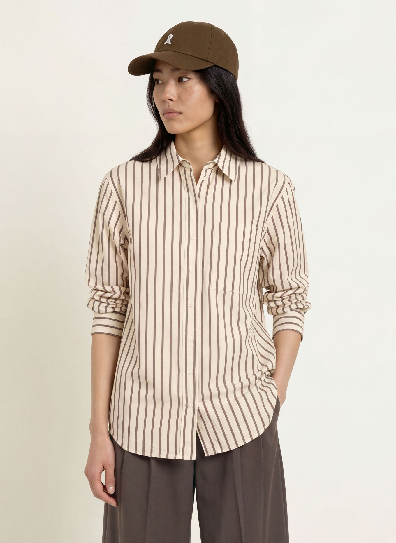 ARMEDANGELS Overhemdblouse: CRÈME / MARRON FONCÉ