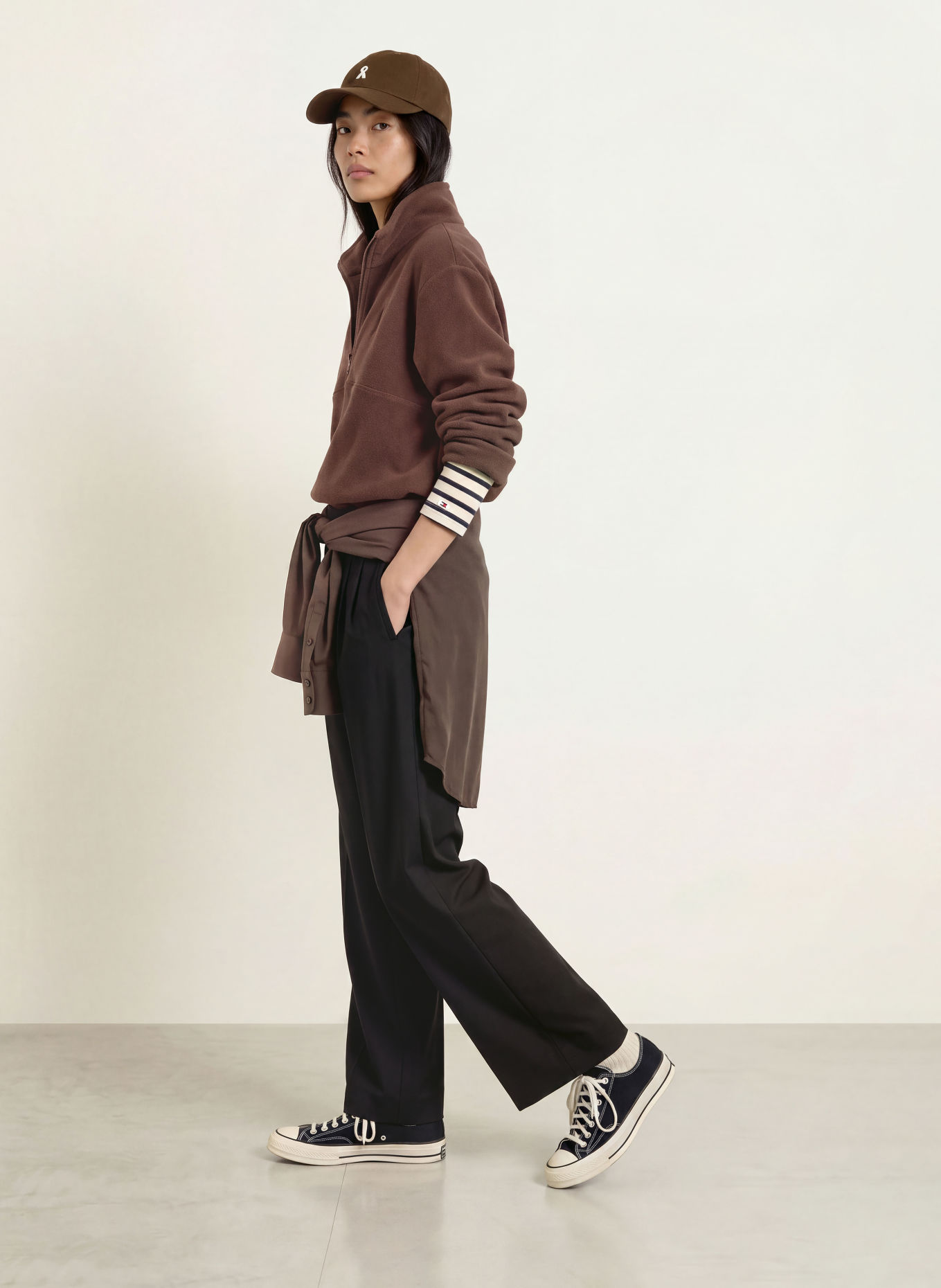 ARMEDANGELS HAARLEENAA Fleece Half-zip Sweater: DARK BROWN