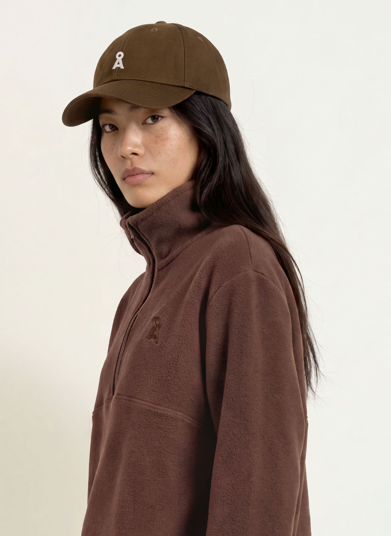 ARMEDANGELS HAARLEENAA Fleece Half-zip Sweater: DARK BROWN