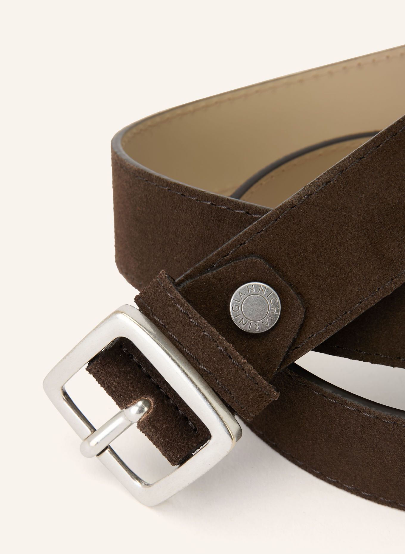 GIANNI CHIARINI Leren riem: MARRON FONCÉ / ZILVER
