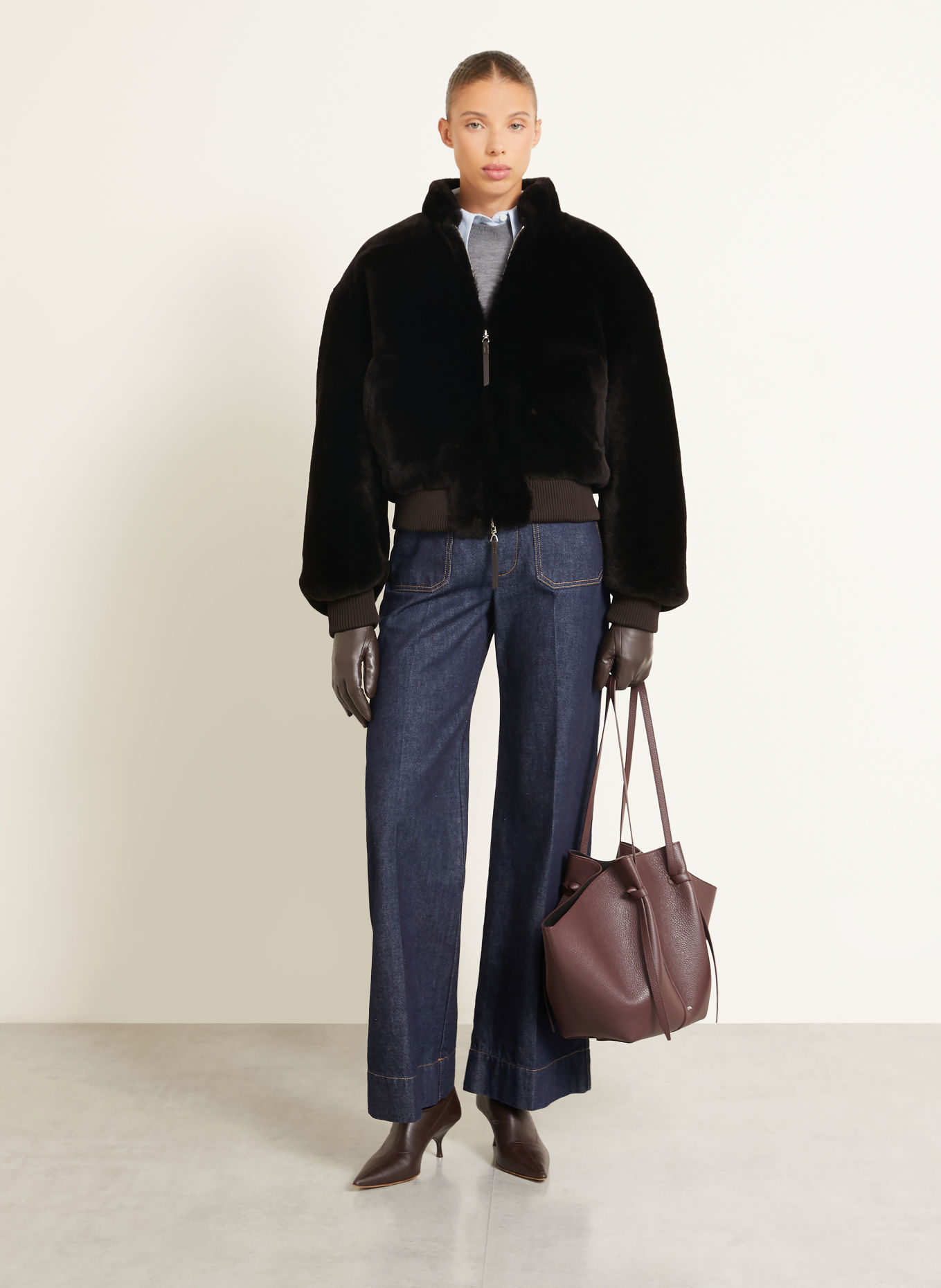 UTZON Lederblouson zum Wenden: DUNKELBRAUN / BRAUN