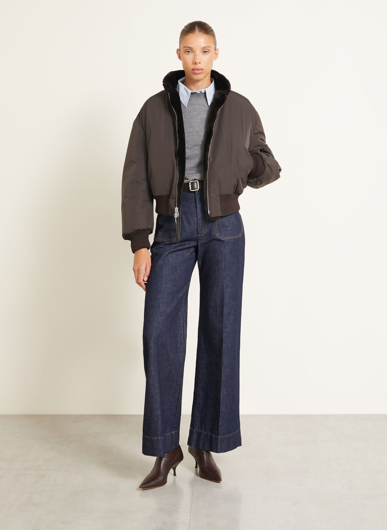 UTZON Lederblouson zum Wenden: DUNKELBRAUN / BRAUN