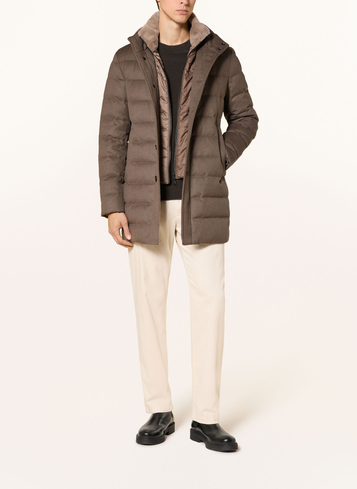 DUNO Daunenmantel ORLANDO mit herausnehmbarer Blende: TAUPE