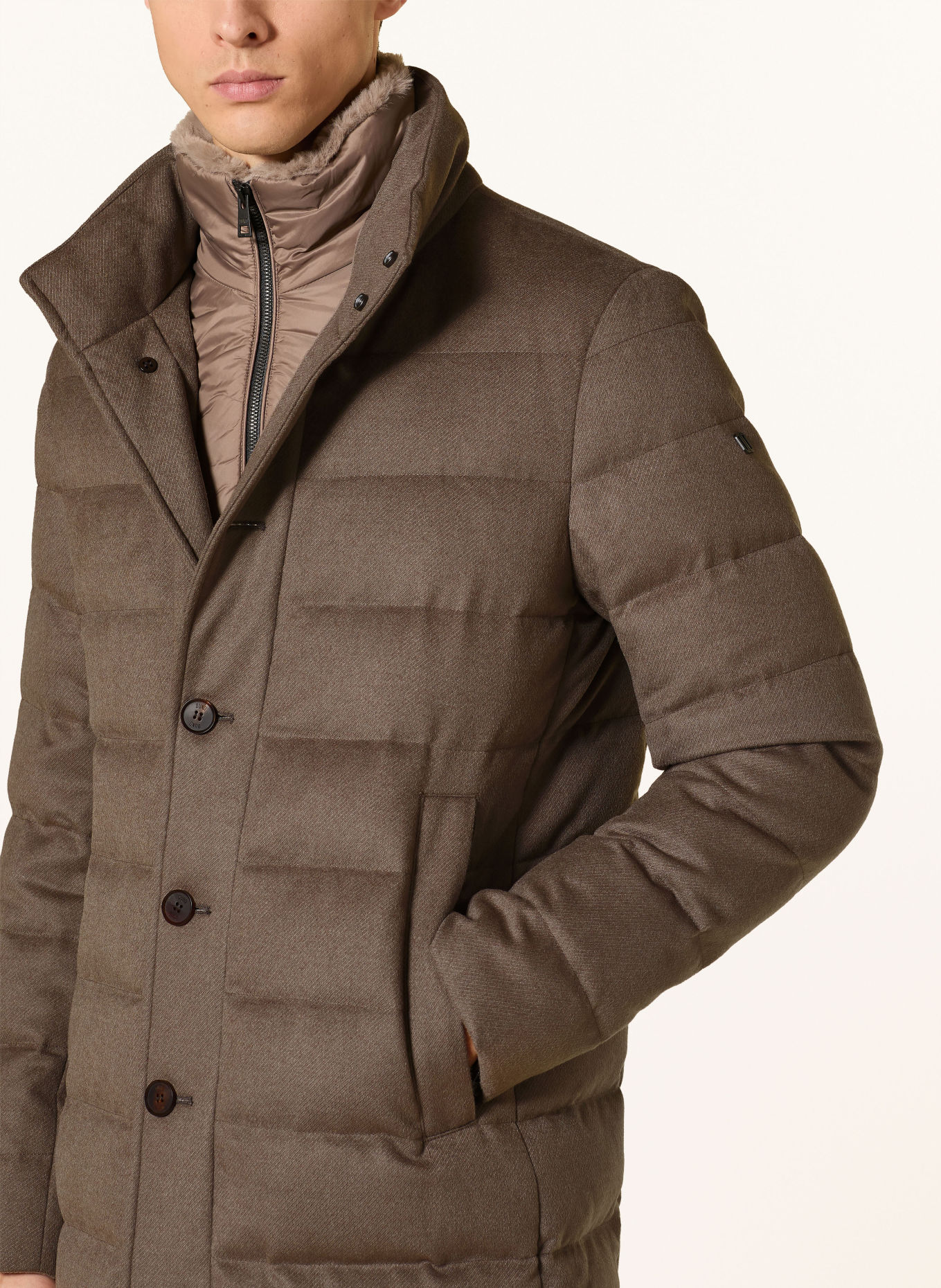 DUNO Daunenmantel ORLANDO mit herausnehmbarer Blende: TAUPE