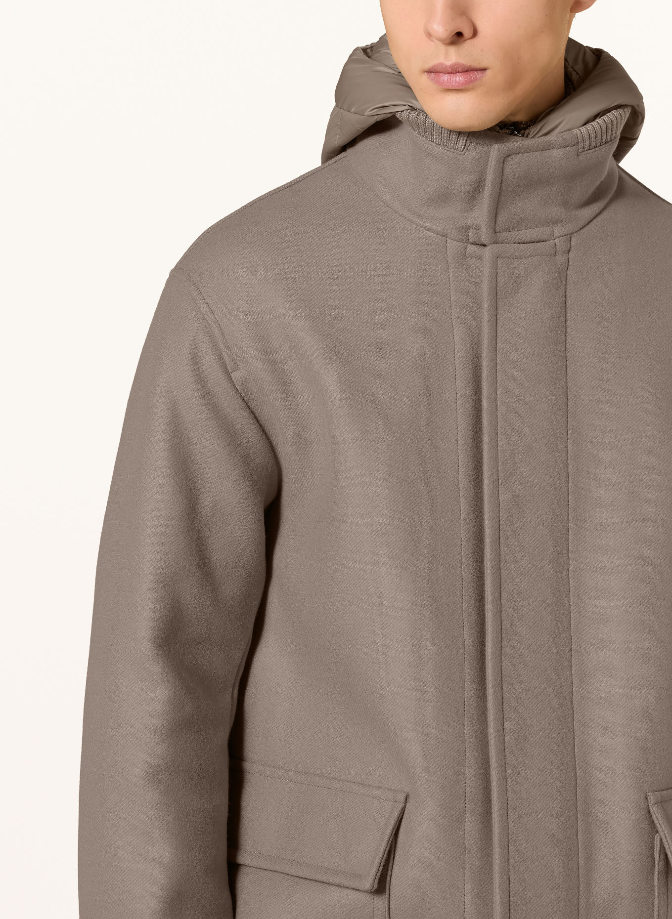 DUNO Wollen mantel LAERTE ARBUS met afneembare capuchon: TAUPE