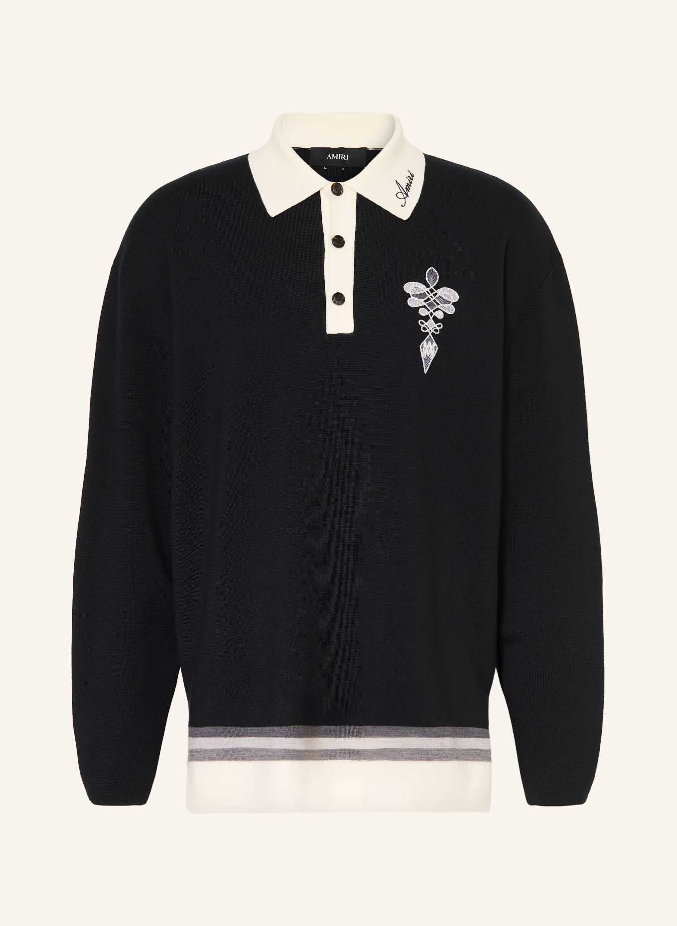 AMIRI Strick-Poloshirt: SCHWARZ / CREME / GRAU