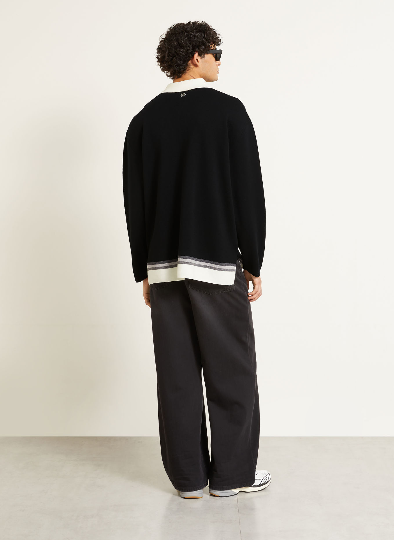 AMIRI Strick-Poloshirt: SCHWARZ / CREME / GRAU