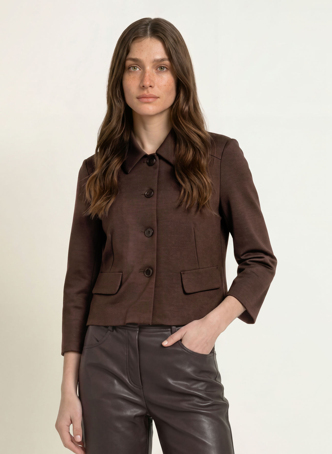 MARC CAIN Kastenjacke aus Jersey: 697 seal brown