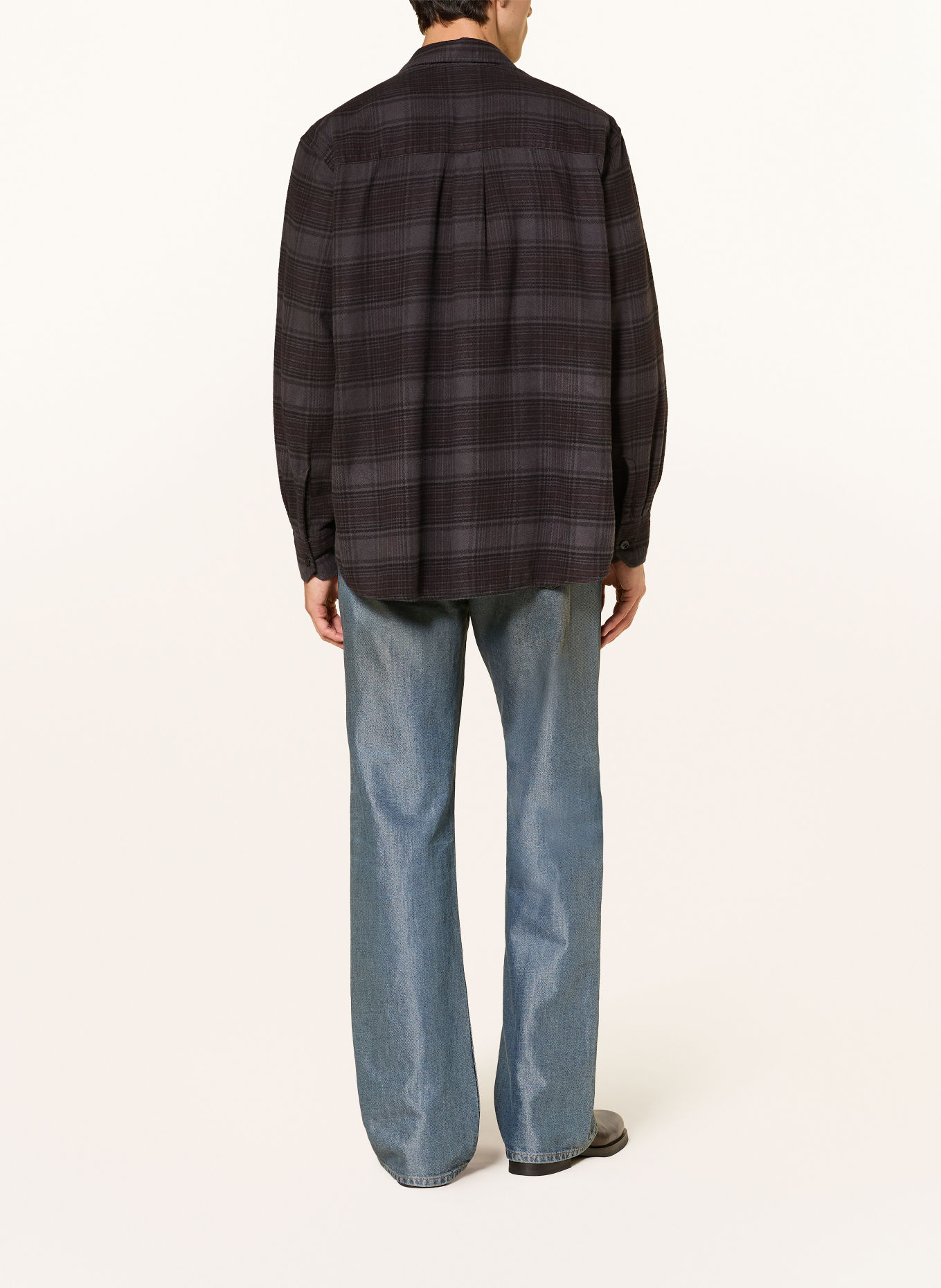 OUR LEGACY ABOVE Oversized Fit Flannel Shirt: DARK GRAY / DARK BROWN / BROWN