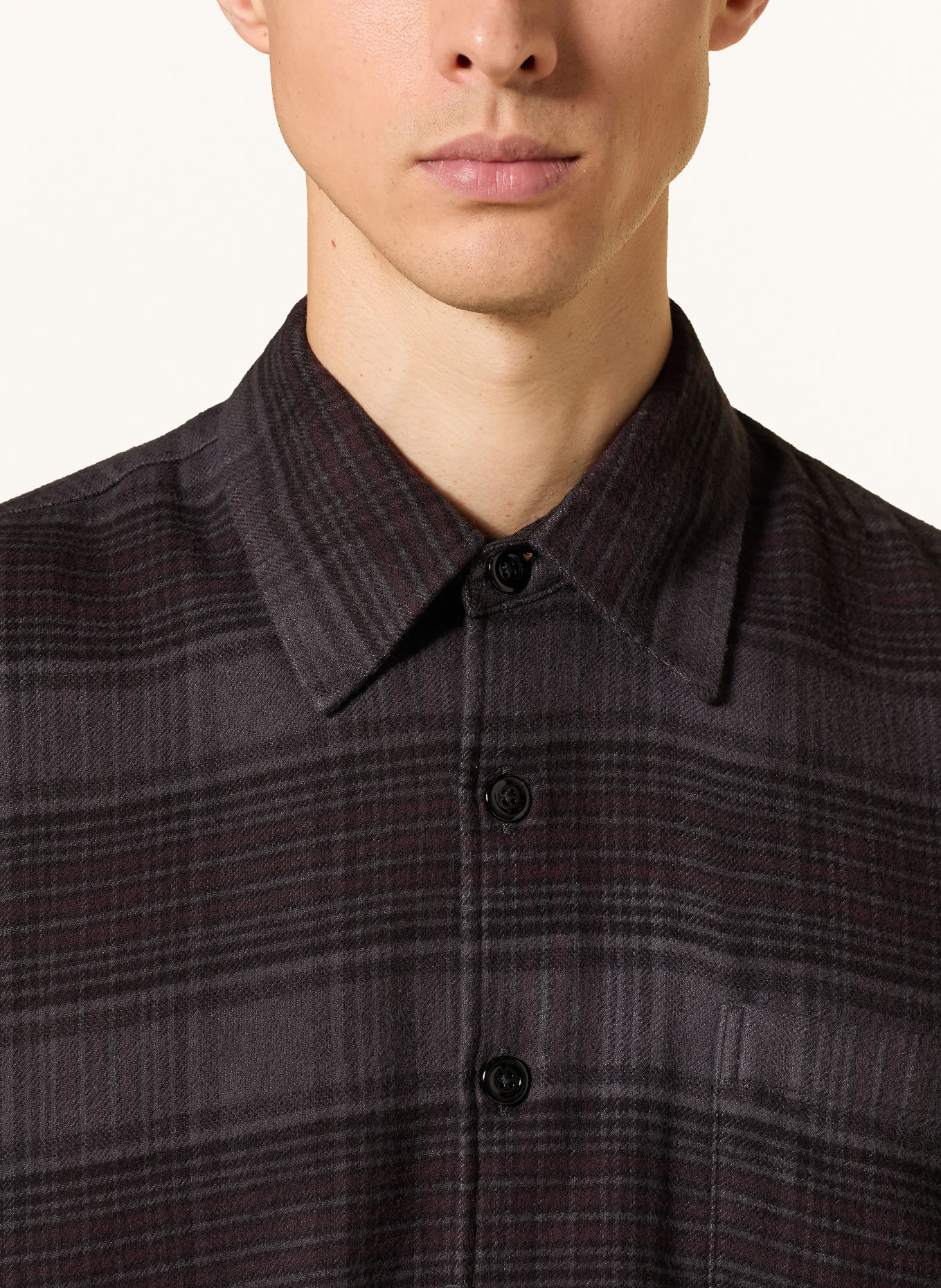 OUR LEGACY ABOVE Oversized Fit Flannel Shirt: DARK GRAY / DARK BROWN / BROWN