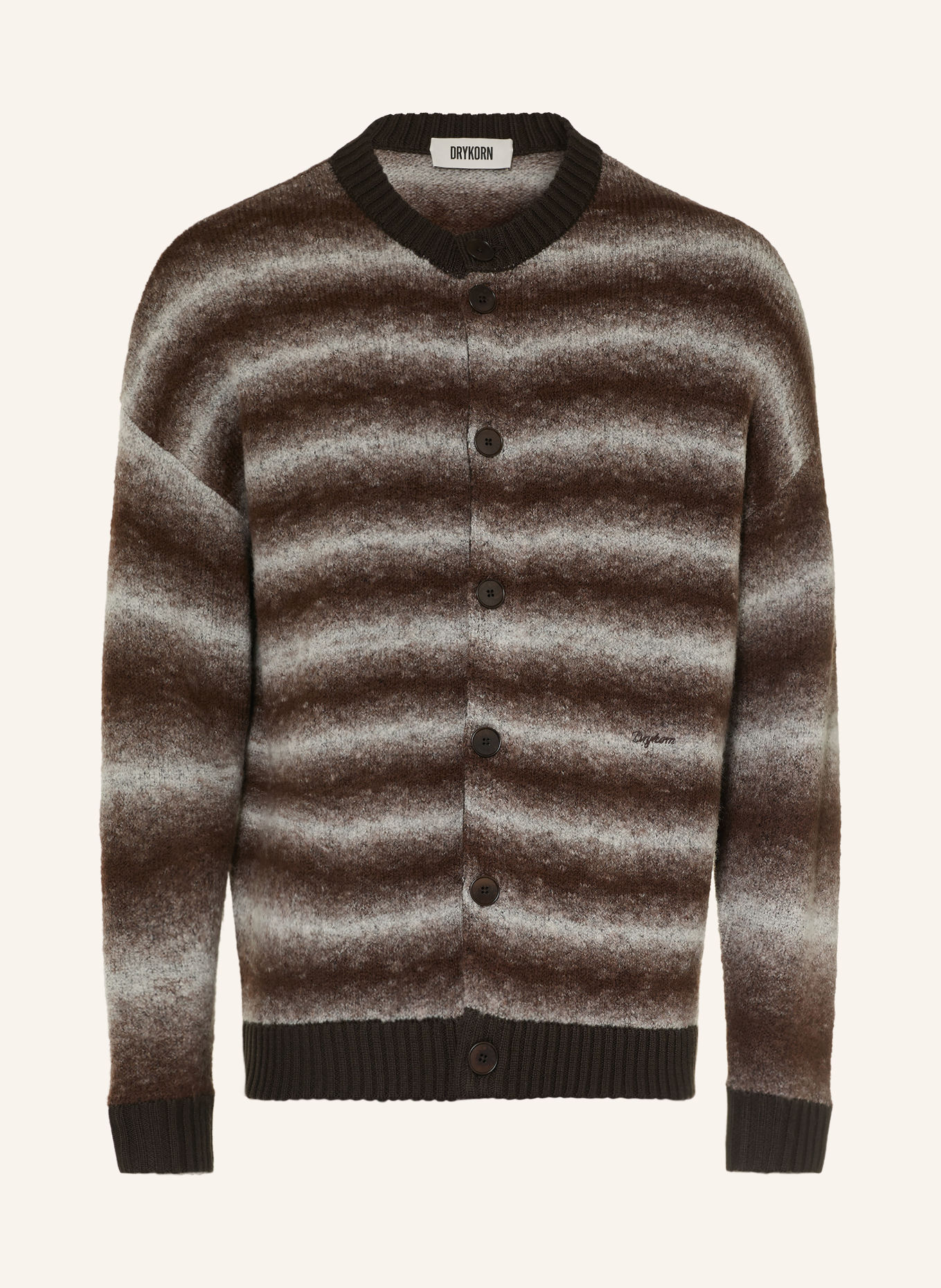 DRYKORN SAMIANO Cardigan: DARK BROWN / LIGHT GRAY