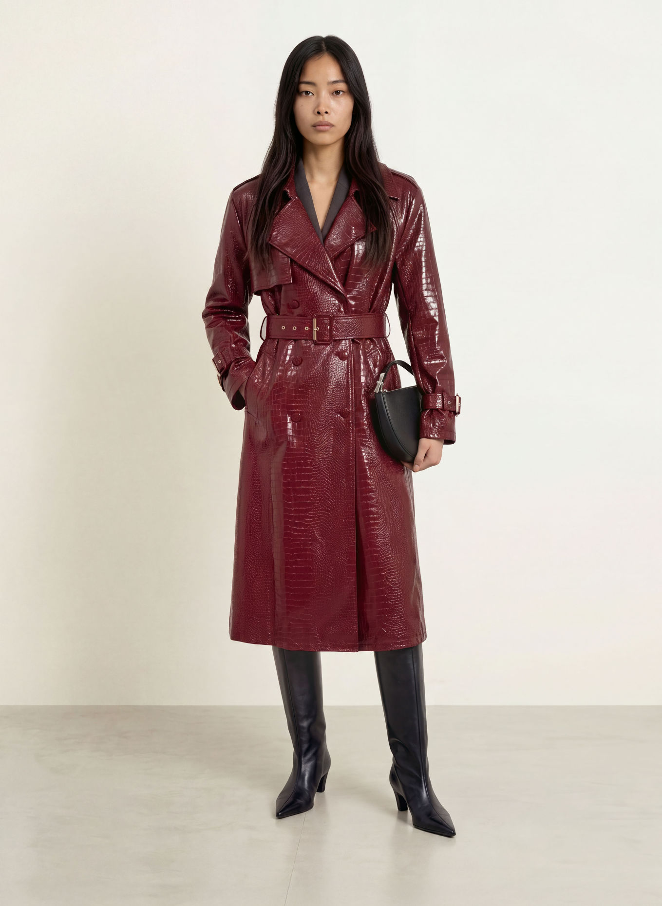 GUESS Trench-coat aspect cuir: ROUGE FONCÉ