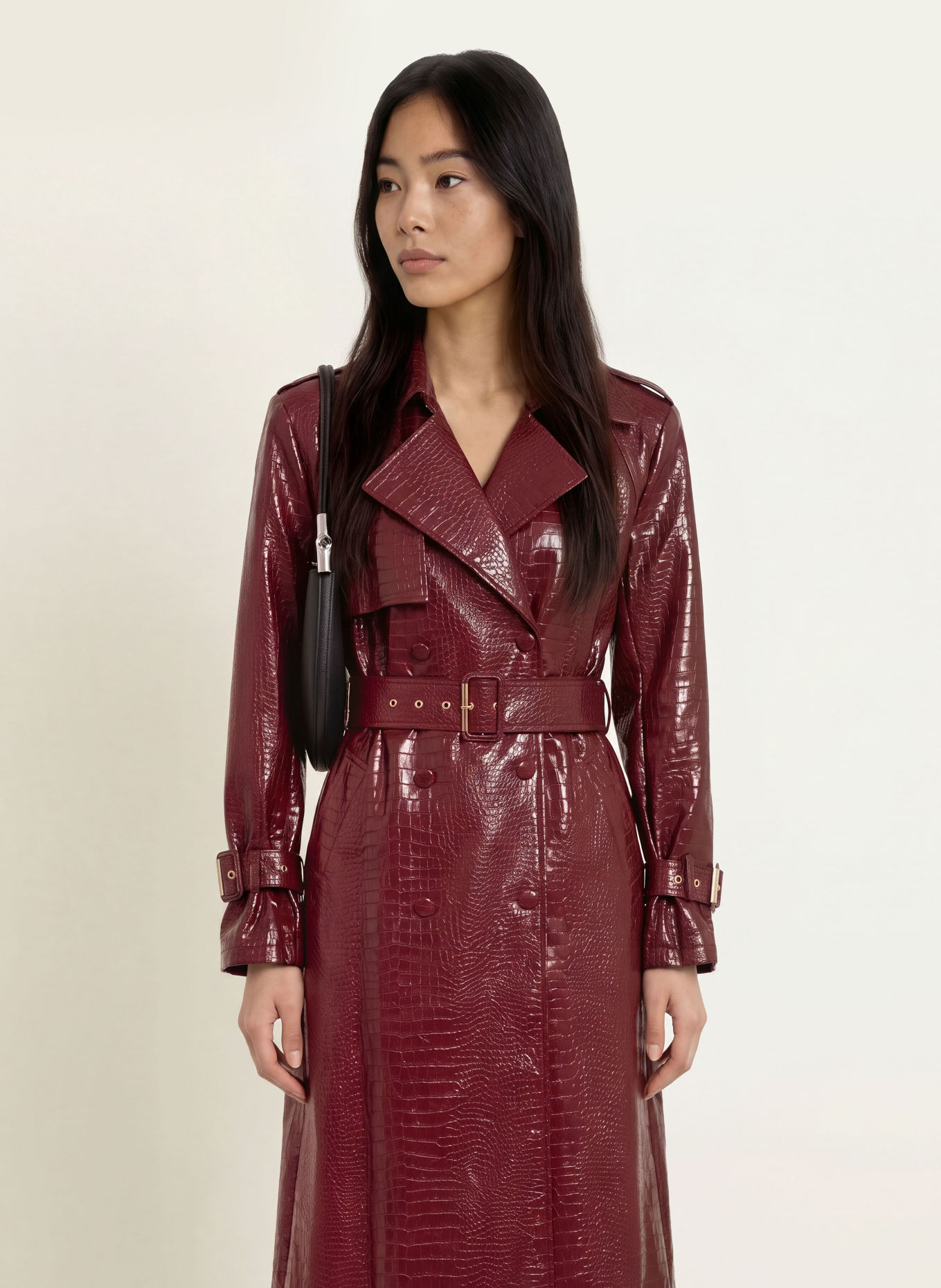 GUESS Trench-coat aspect cuir: ROUGE FONCÉ