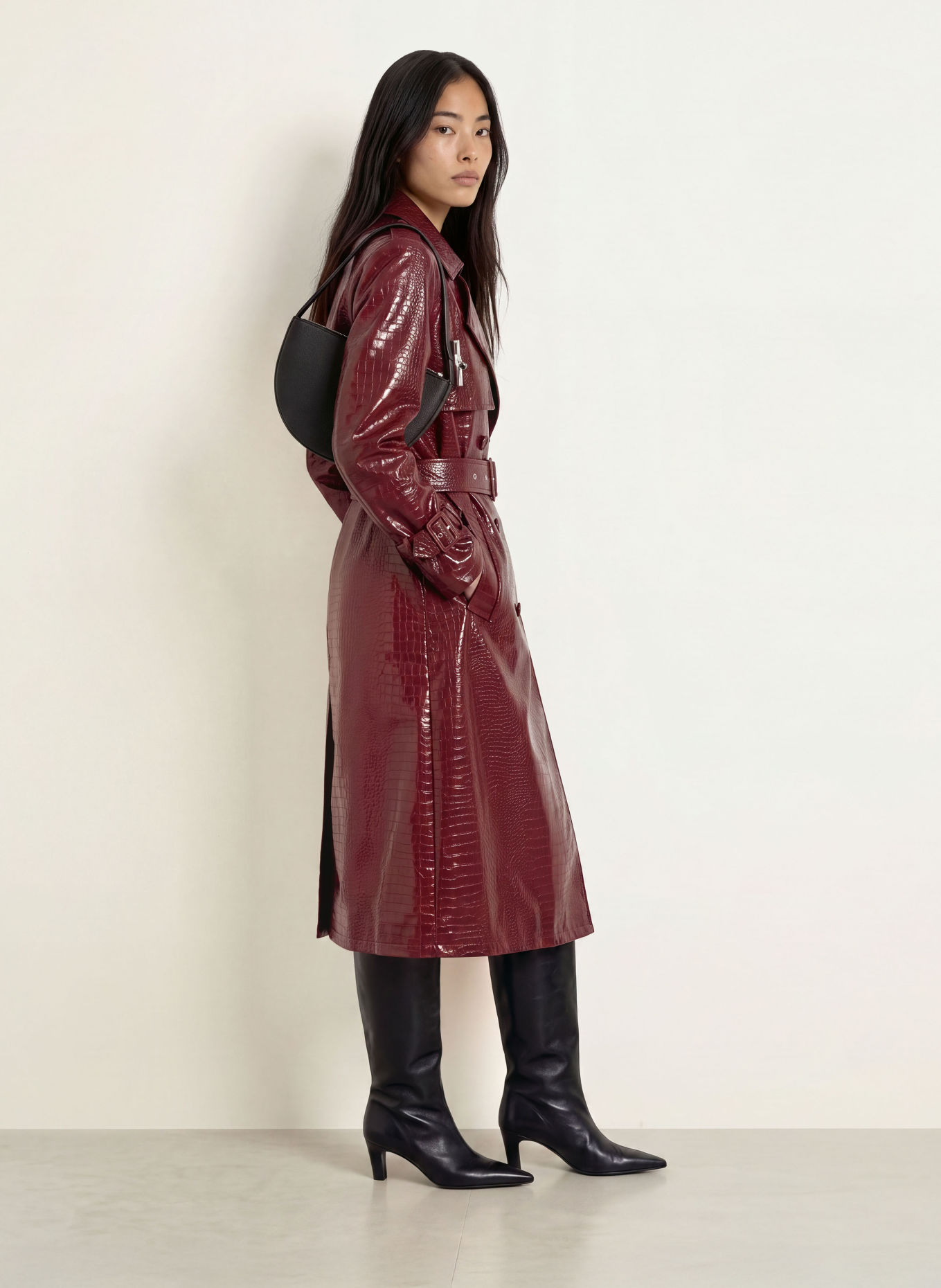 GUESS Trench-coat aspect cuir: ROUGE FONCÉ