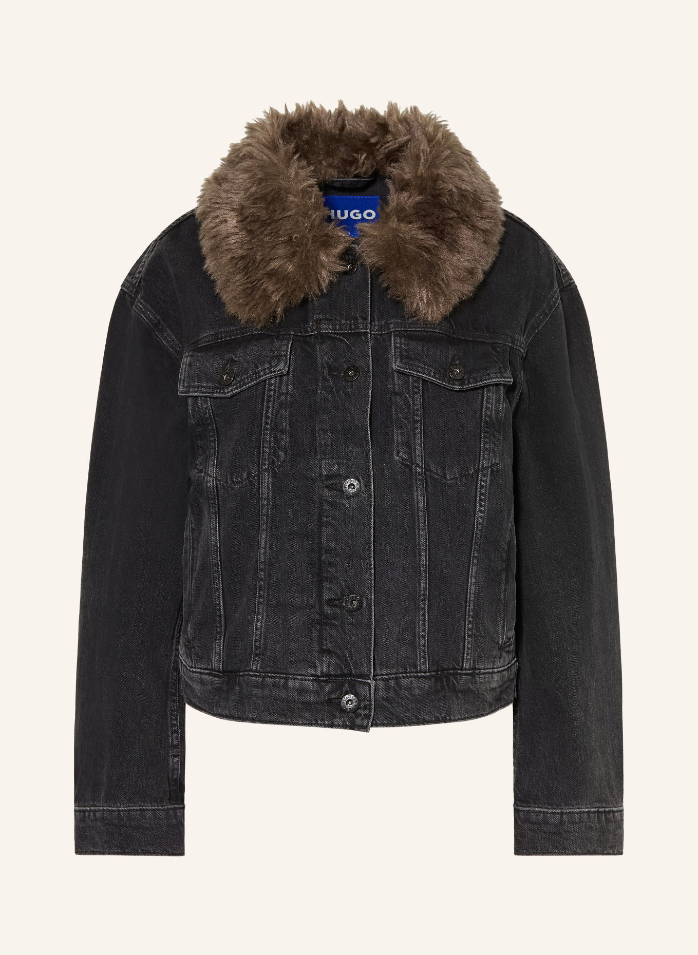 HUGO GLAMIS denim jacket with removable faux fur: 004 BLACK
