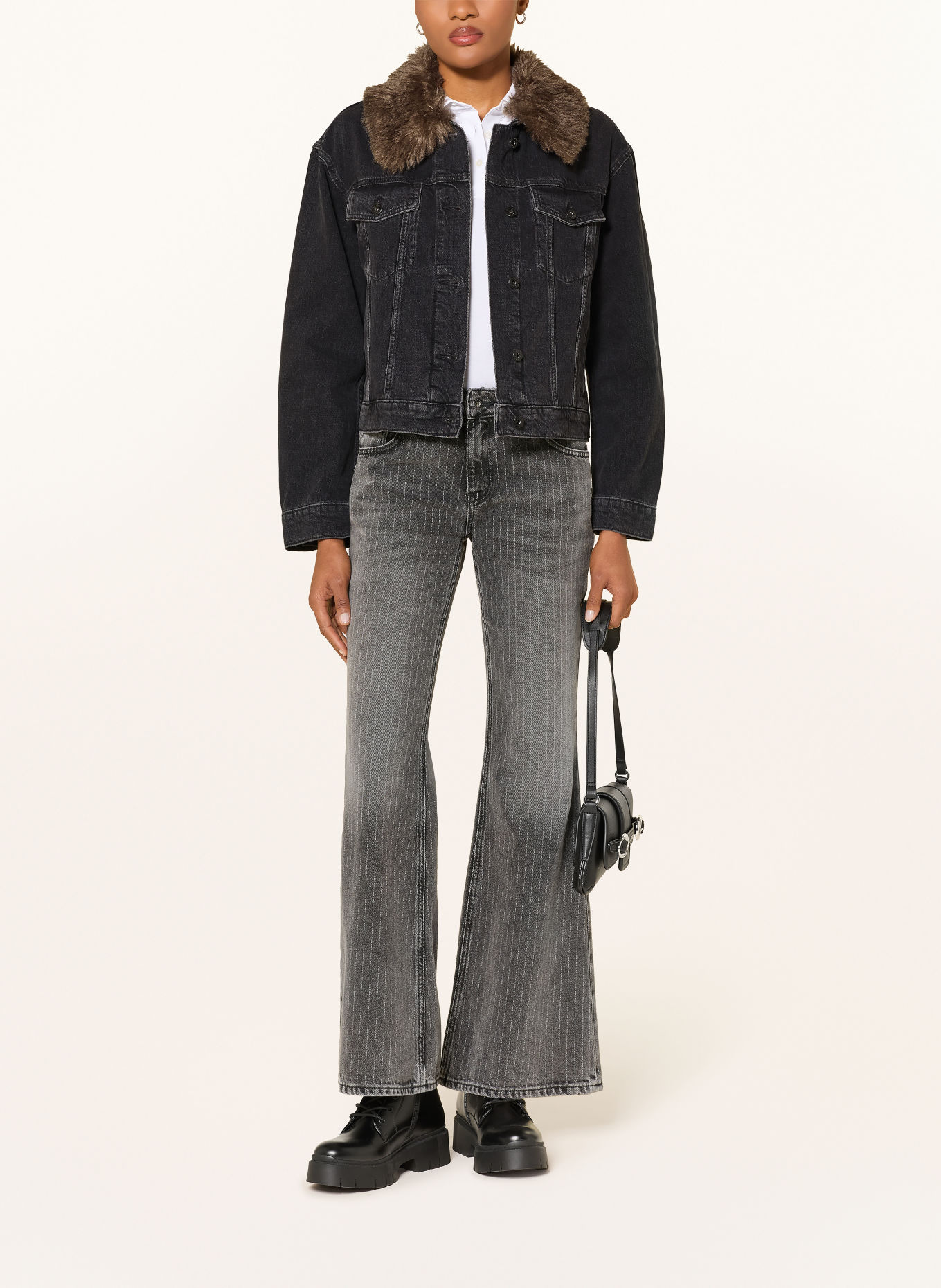 HUGO GLAMIS denim jacket with removable faux fur: 004 BLACK