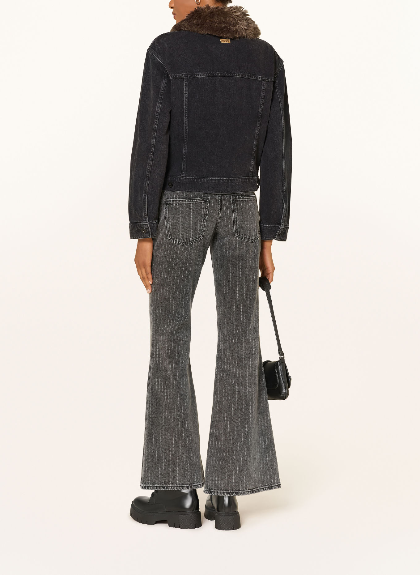 HUGO GLAMIS denim jacket with removable faux fur: 004 BLACK