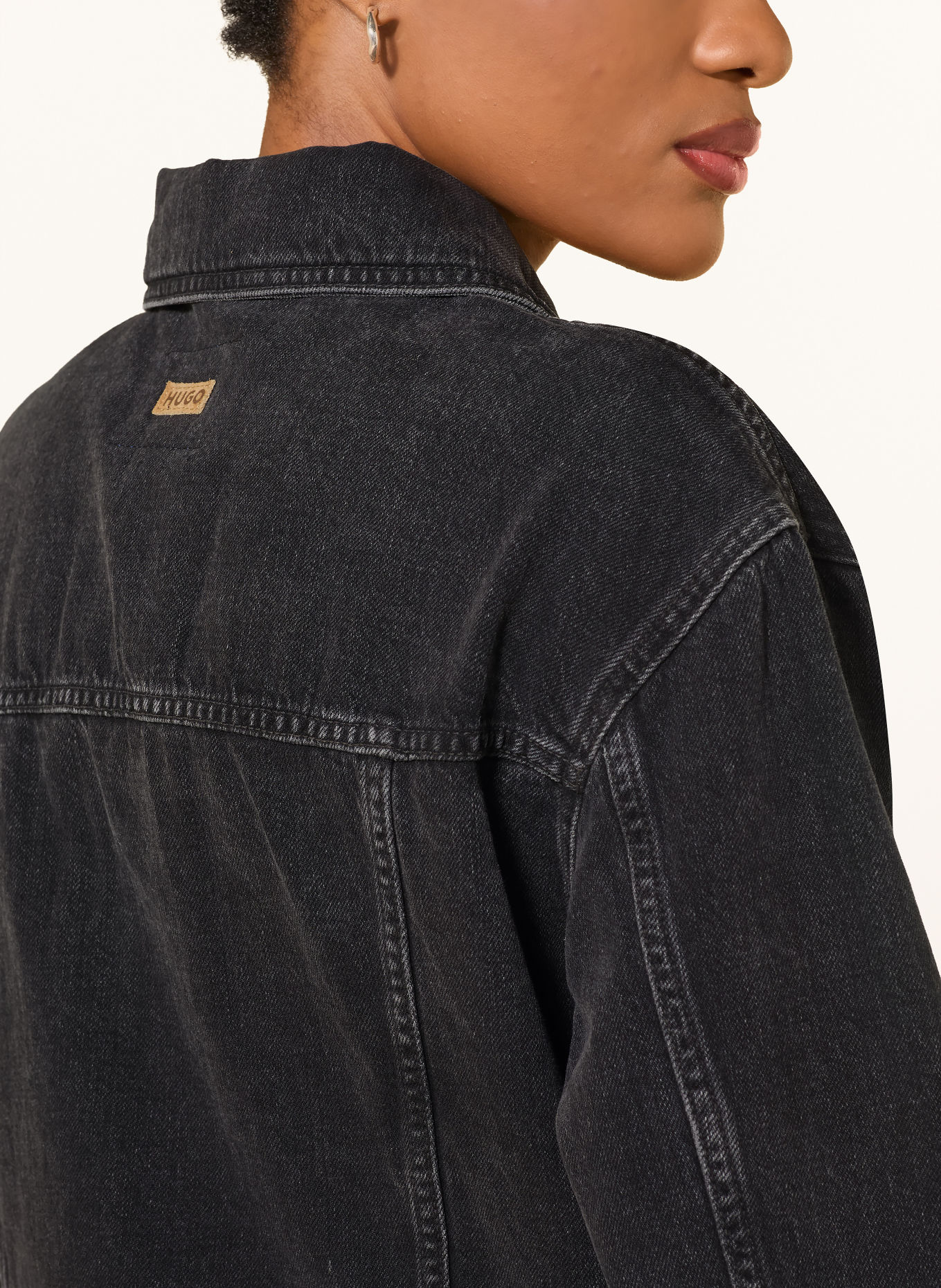 HUGO GLAMIS denim jacket with removable faux fur: 004 BLACK