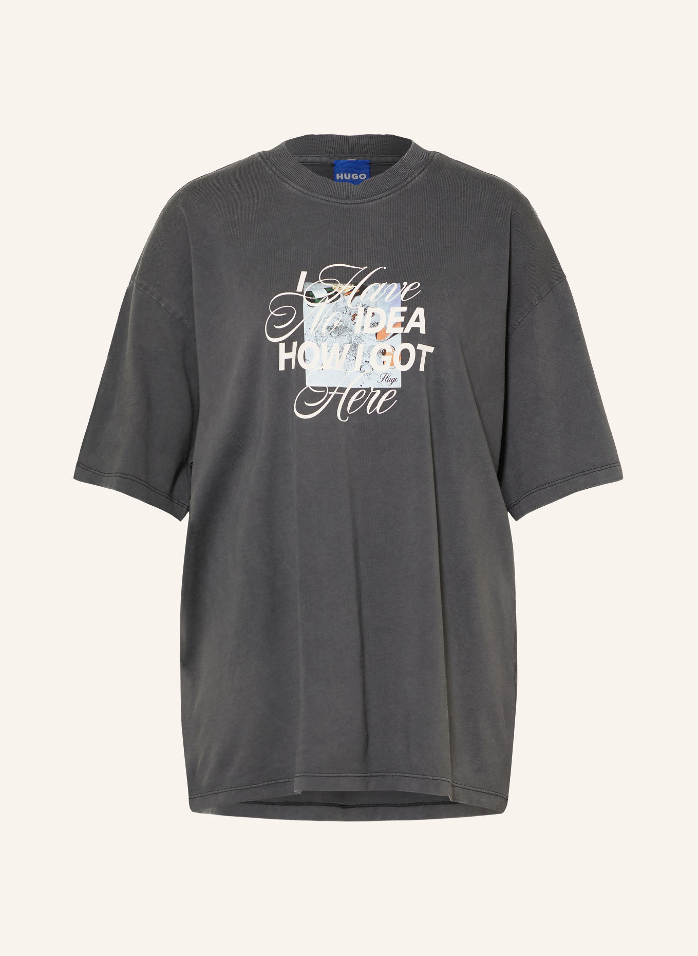 HUGO Oversized-Shirt: DUNKELGRAU / HELLBLAU / WEISS