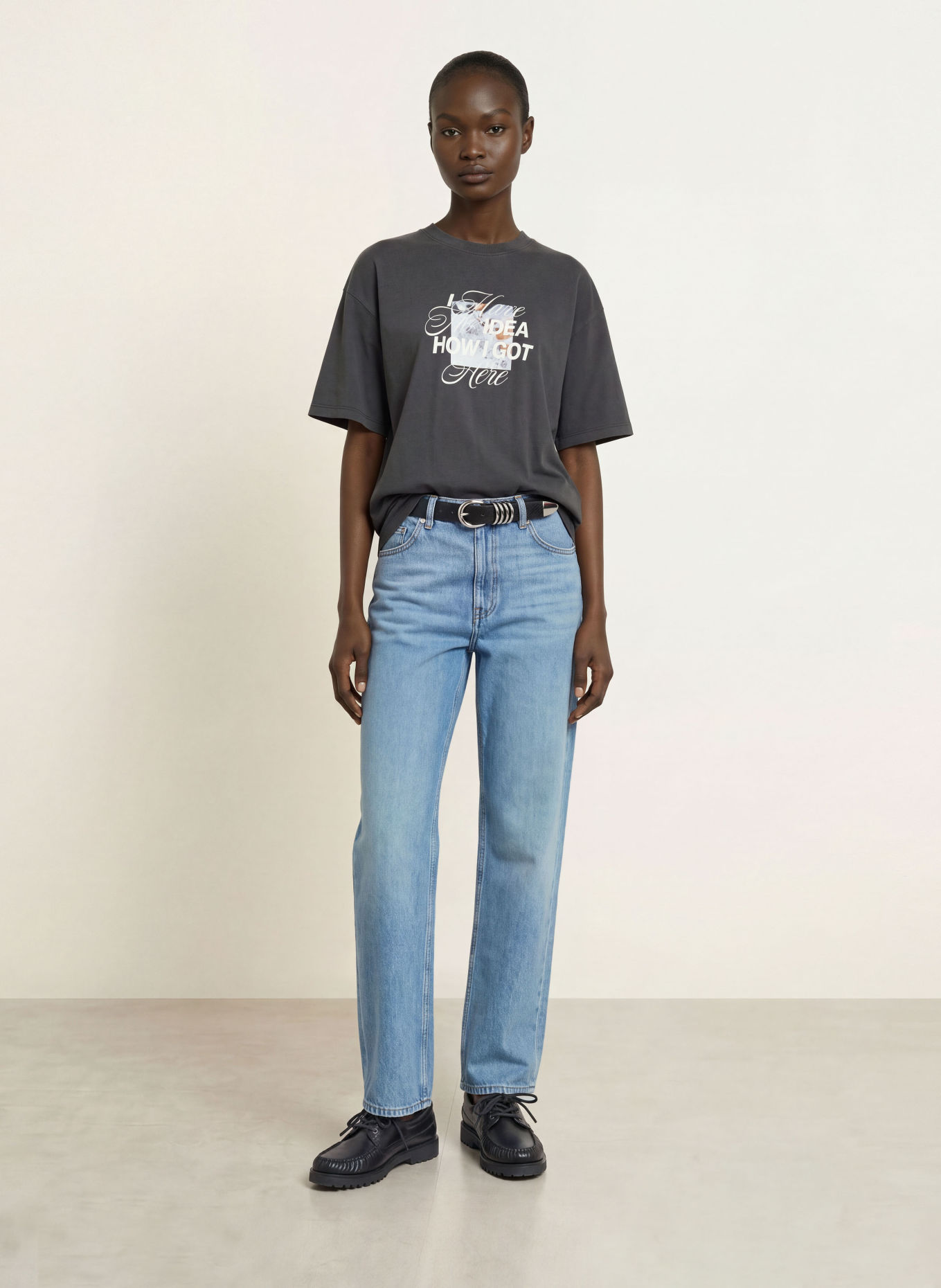 HUGO Oversized-Shirt: DUNKELGRAU / HELLBLAU / WEISS