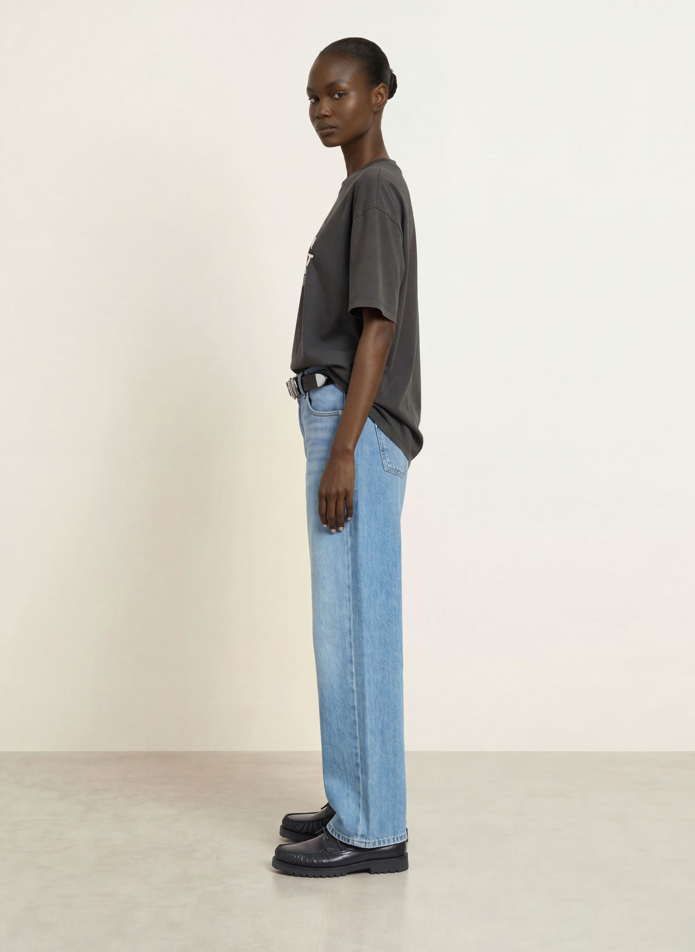 HUGO Oversized-Shirt: DUNKELGRAU / HELLBLAU / WEISS
