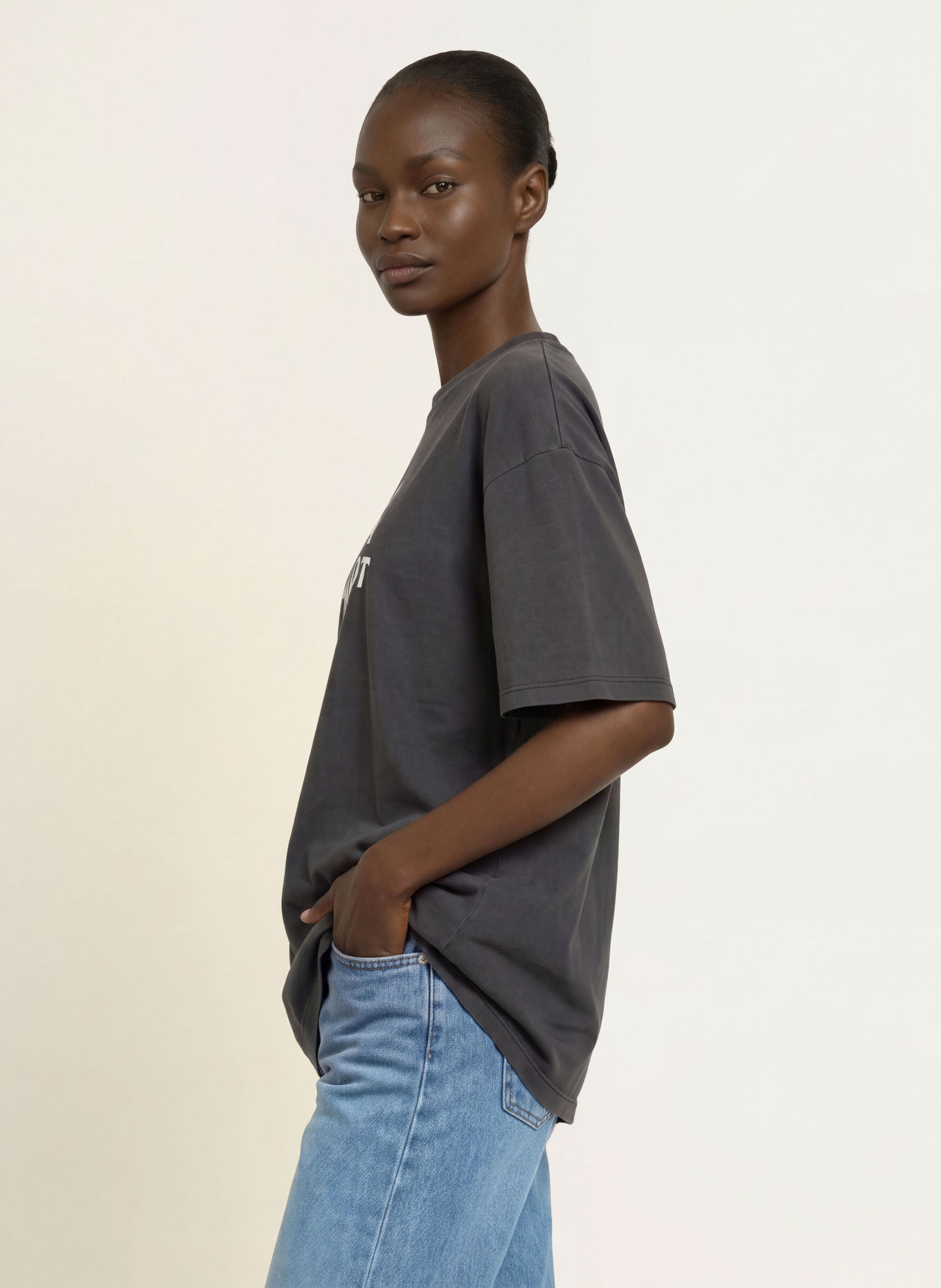 HUGO Oversized-Shirt: DUNKELGRAU / HELLBLAU / WEISS