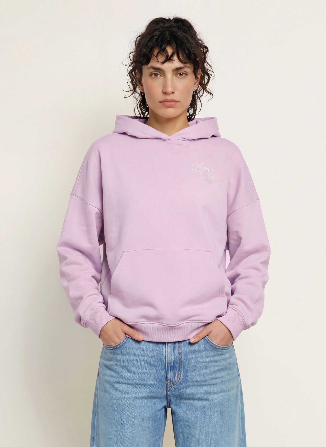 HUGO Hanorac cu glugă oversized DOLLEGE: MOV DESCHIS / ALB