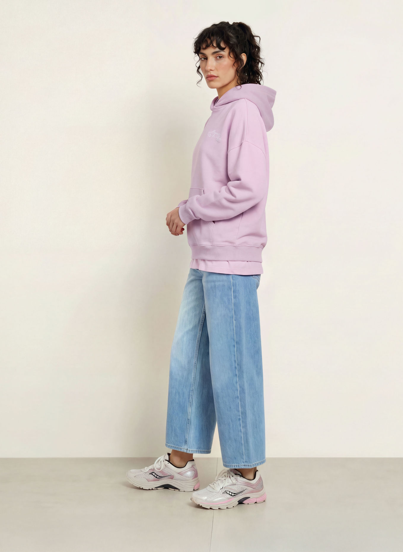 HUGO Hanorac cu glugă oversized DOLLEGE: MOV DESCHIS / ALB