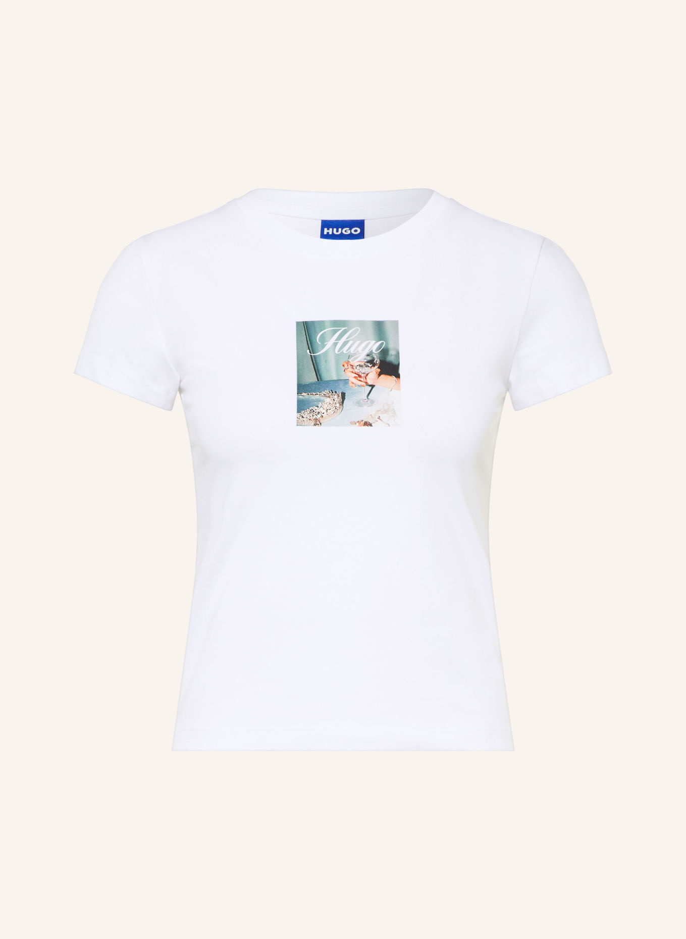 HUGO Tricou 90'S: ALB / VERDE