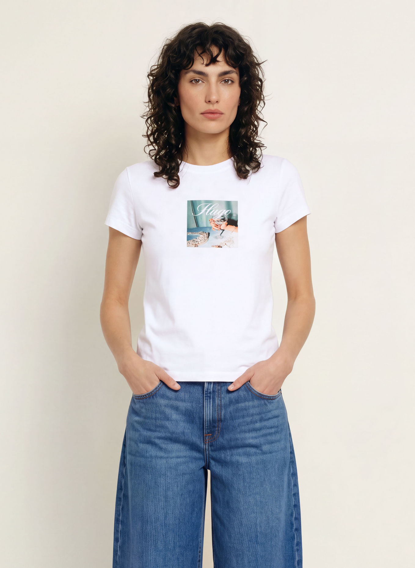HUGO Tricou 90'S: ALB / VERDE