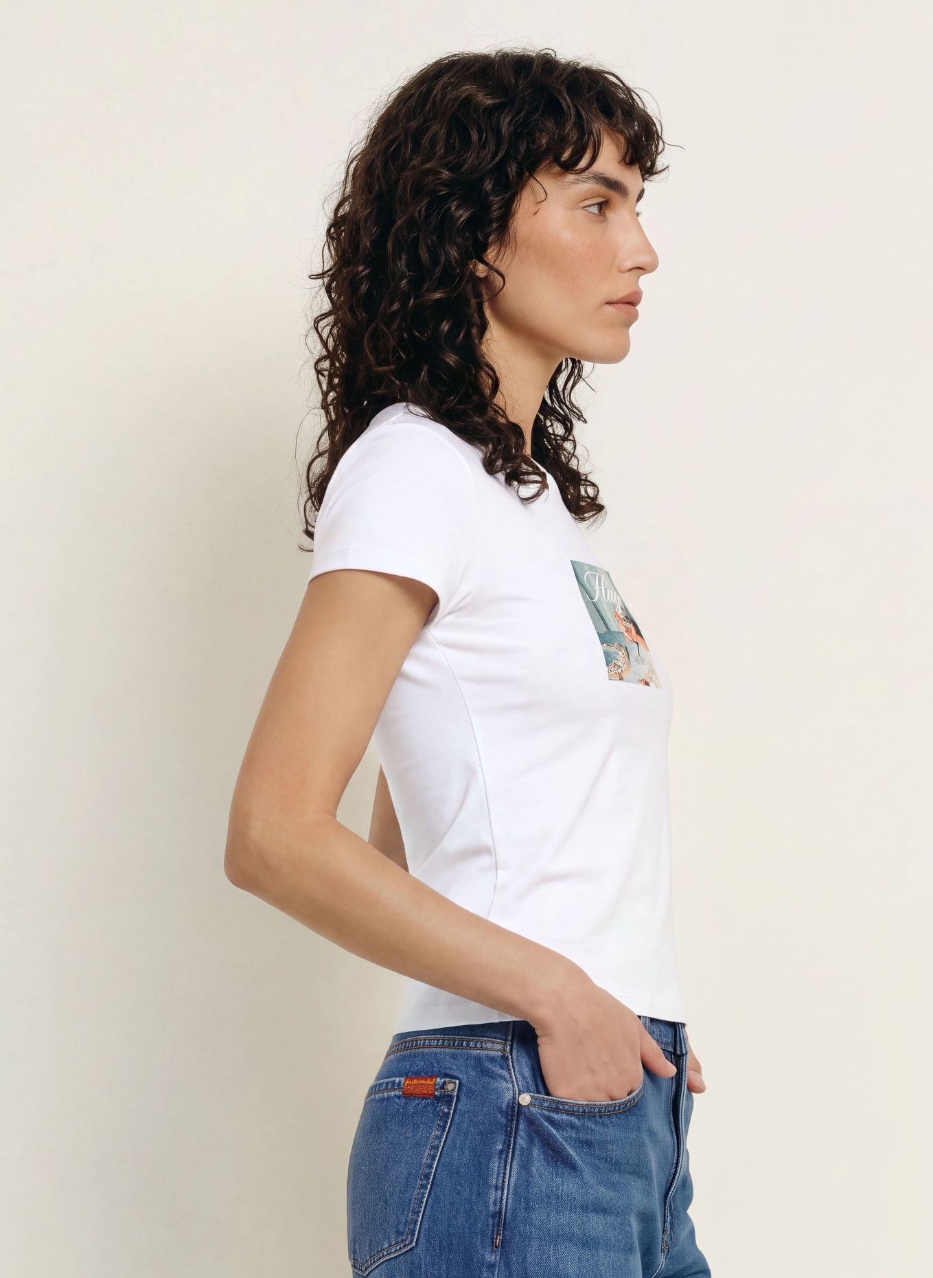 HUGO Tricou 90'S: ALB / VERDE