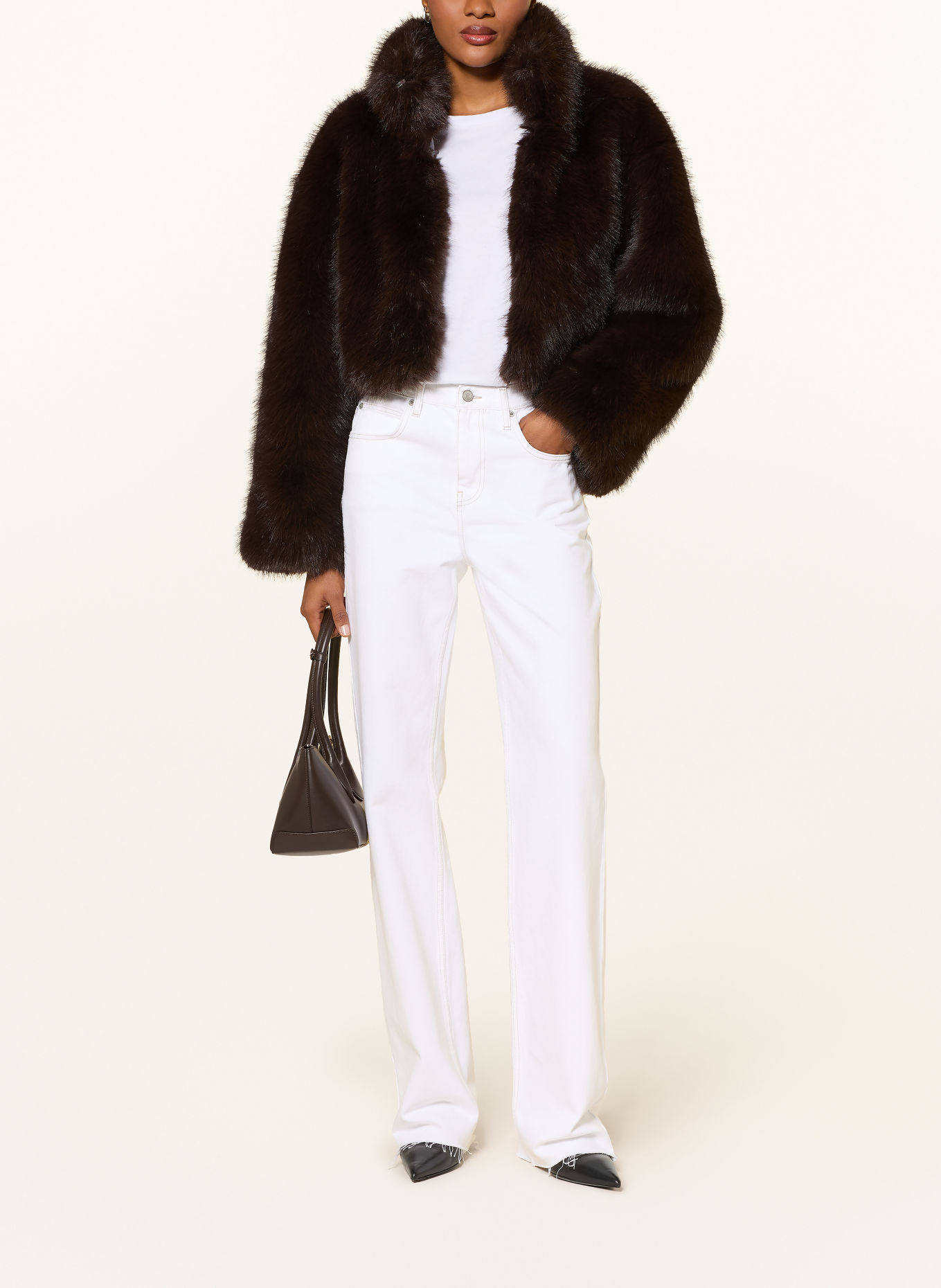ROTATE Faux Fur Jacket: DARK BROWN