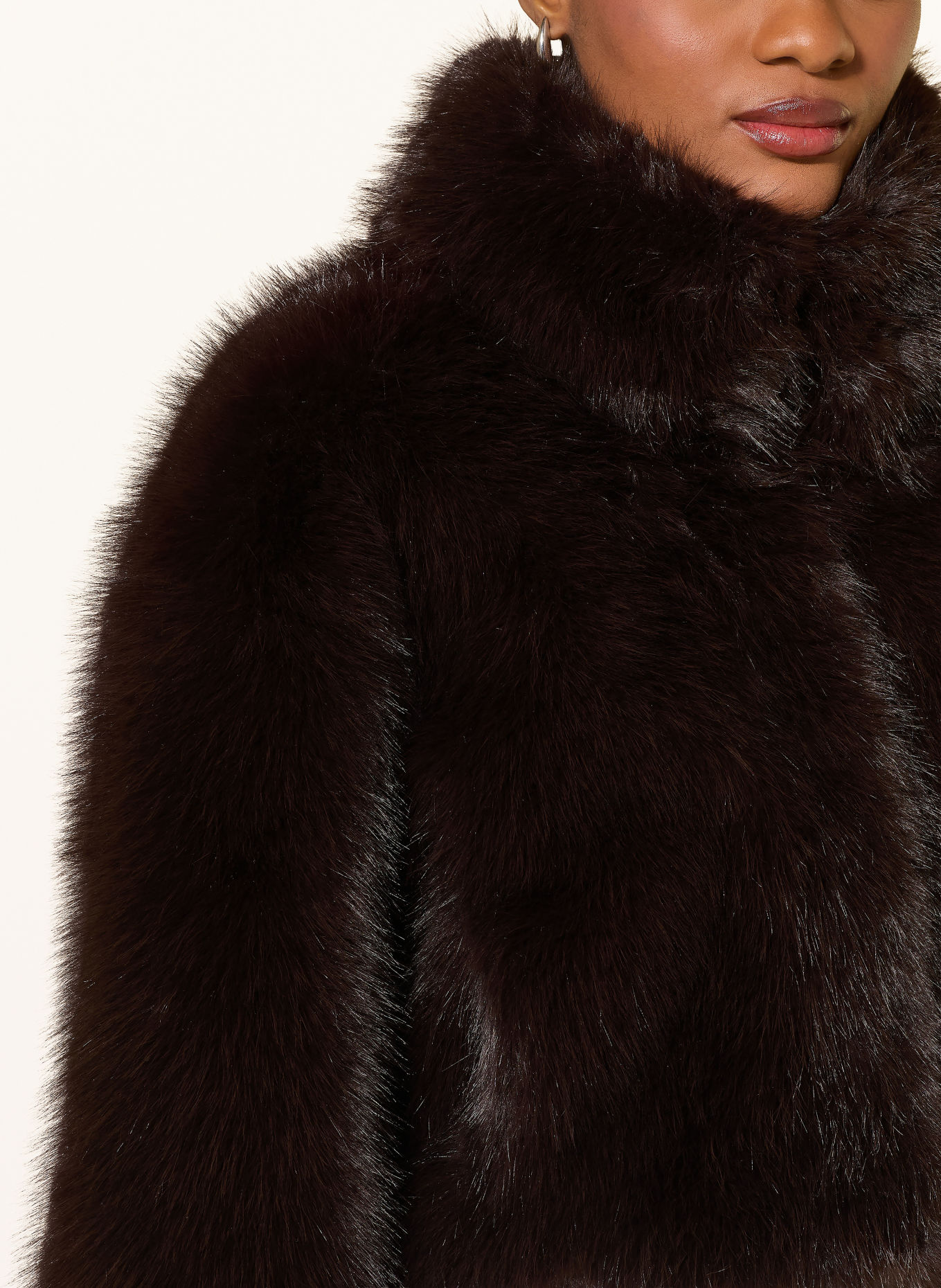 ROTATE Faux Fur Jacket: DARK BROWN