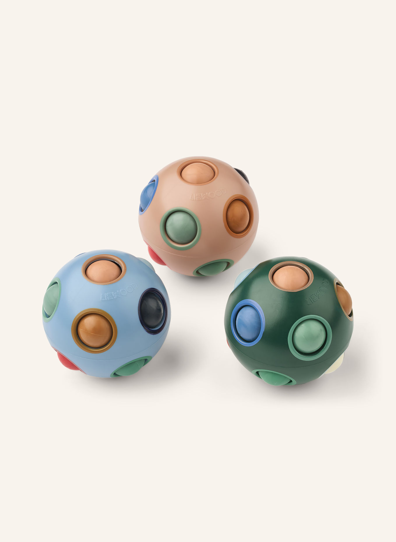 LIEWOOD Set of 3 SOLENE Puzzle Balls: BEIGE / DARK GREEN / LIGHT BLUE