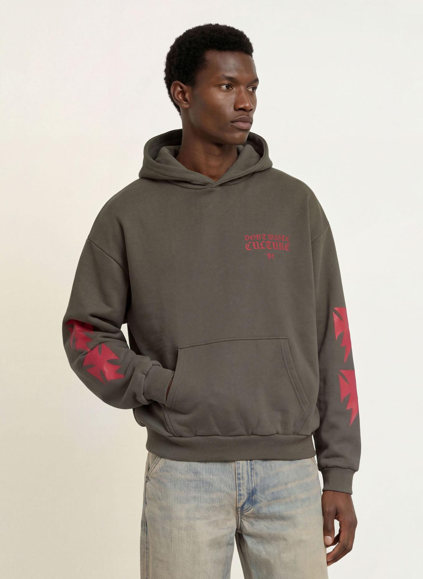 don't waste culture Hoodie ARINA: GRIJS / VIEUX ROSE
