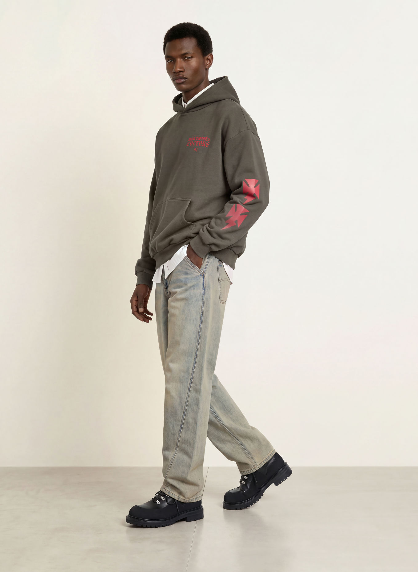 don't waste culture Hoodie ARINA: GRIJS / VIEUX ROSE