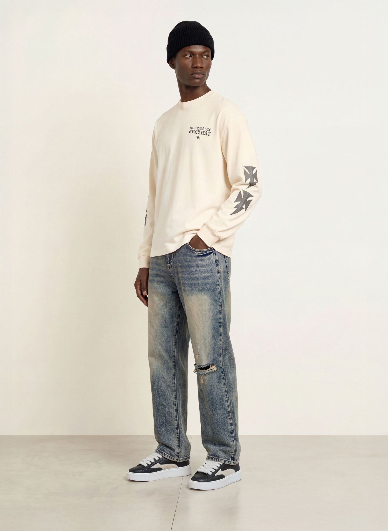don't waste culture FINA-Longsleeve met lange mouwen: LICHTGEEL / DONKERGRIJS