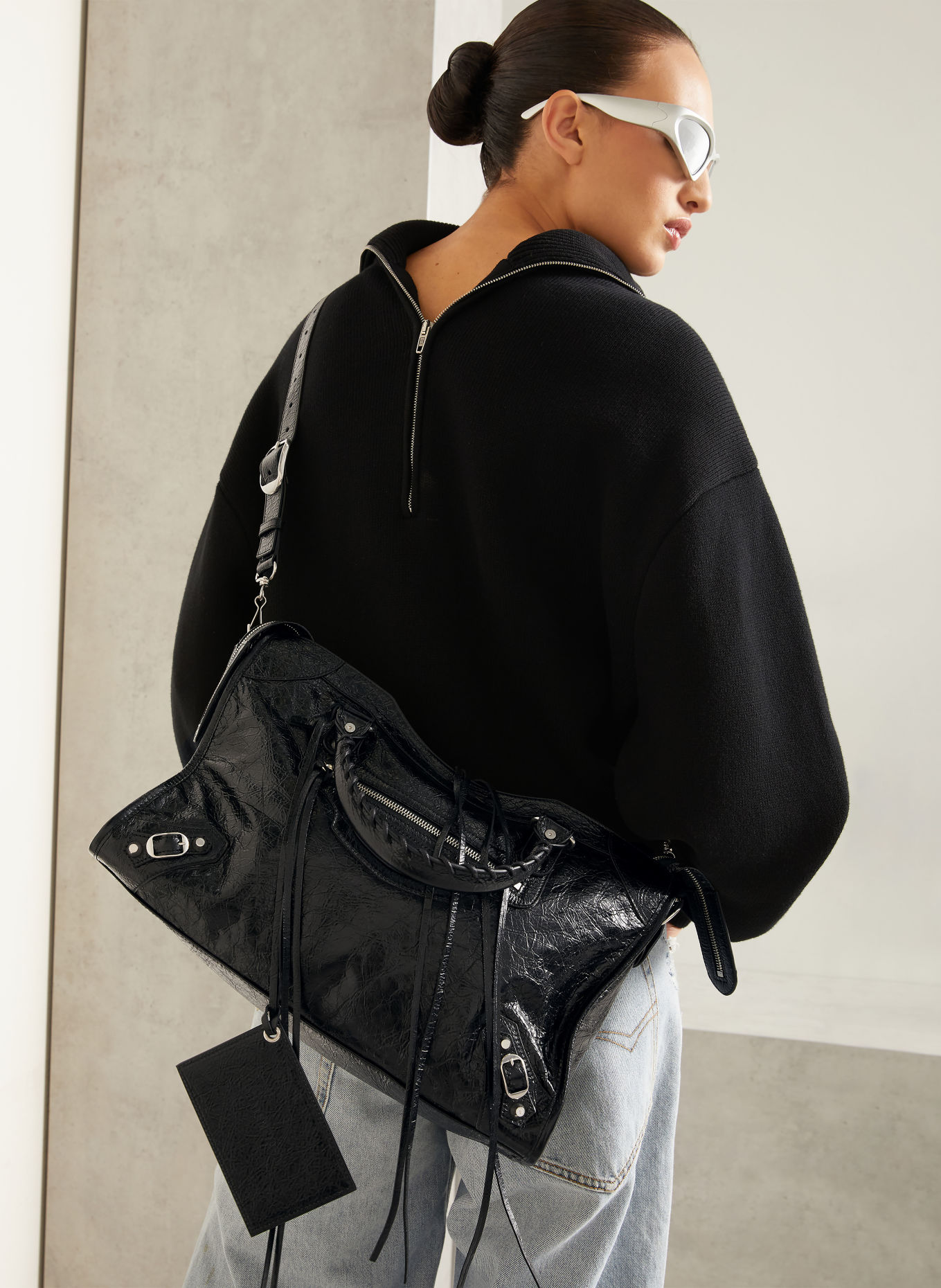 BALENCIAGA Sac à main à rivets: NOIR